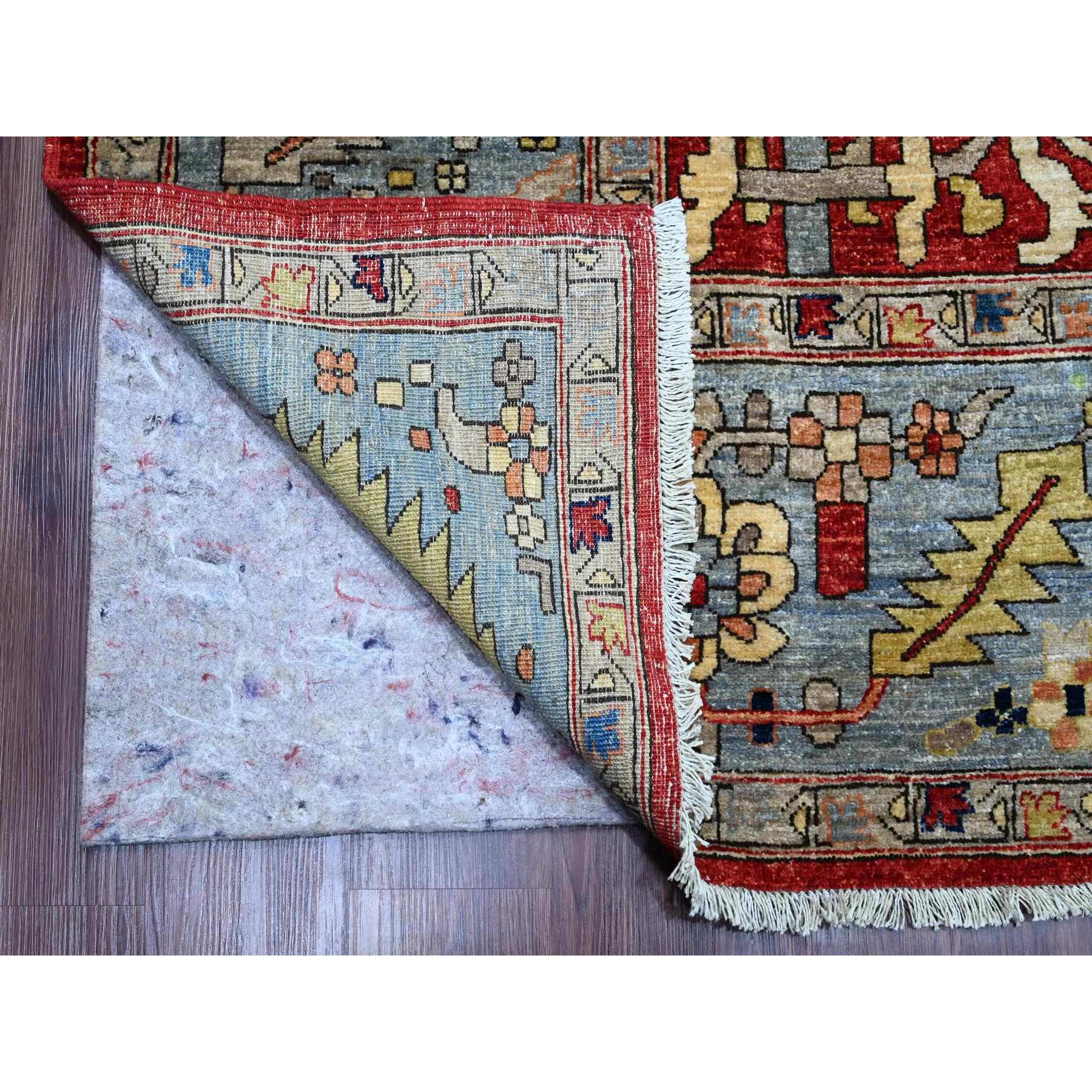 9'6"x12' Crimson Red, Hand Knotted, Aryana Collection with Heriz Design, Distinct Abrash, Vegetable Dyes, 100% Wool, Oriental Rug Sh20085