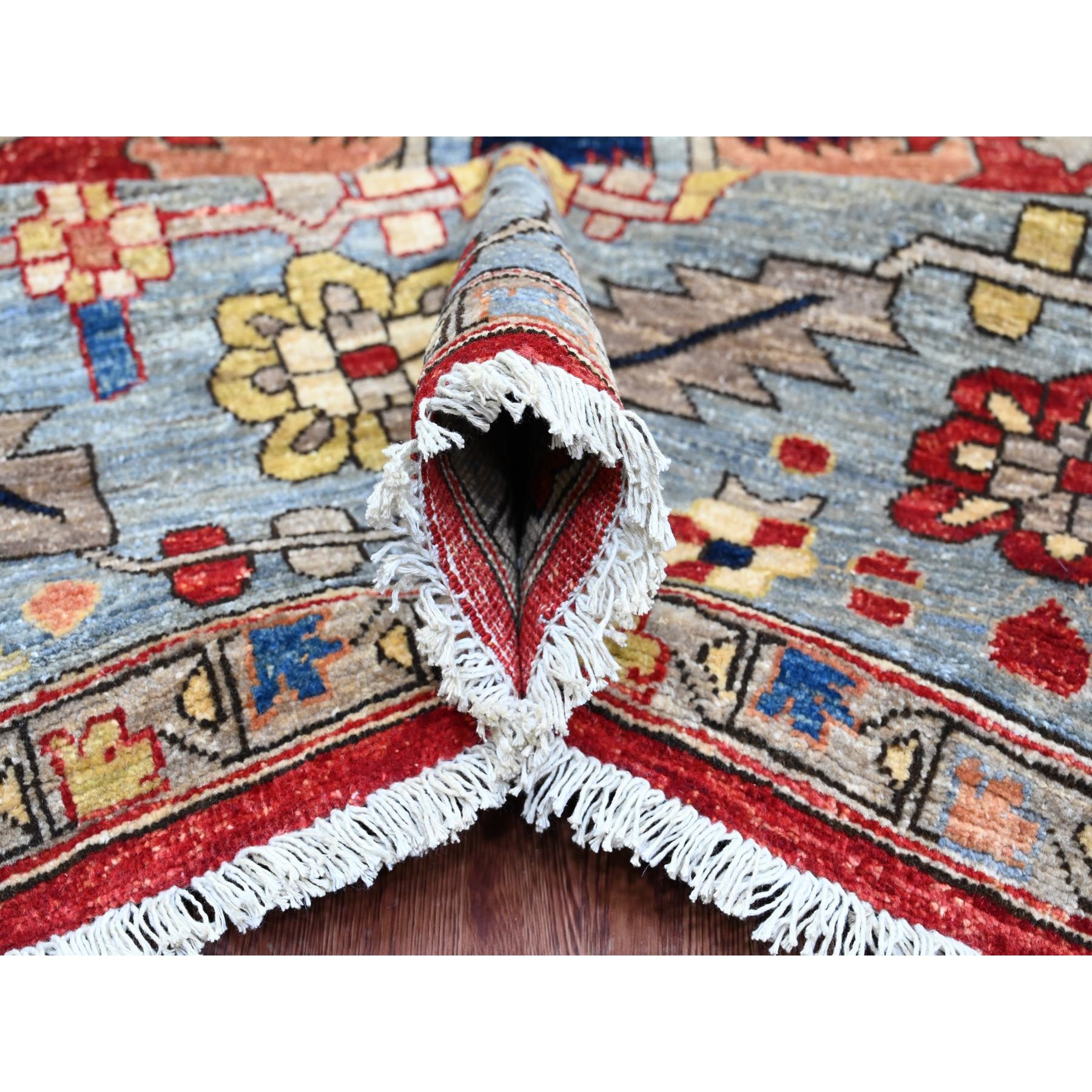9'6"x12' Crimson Red, Hand Knotted, Aryana Collection with Heriz Design, Distinct Abrash, Vegetable Dyes, 100% Wool, Oriental Rug Sh20085