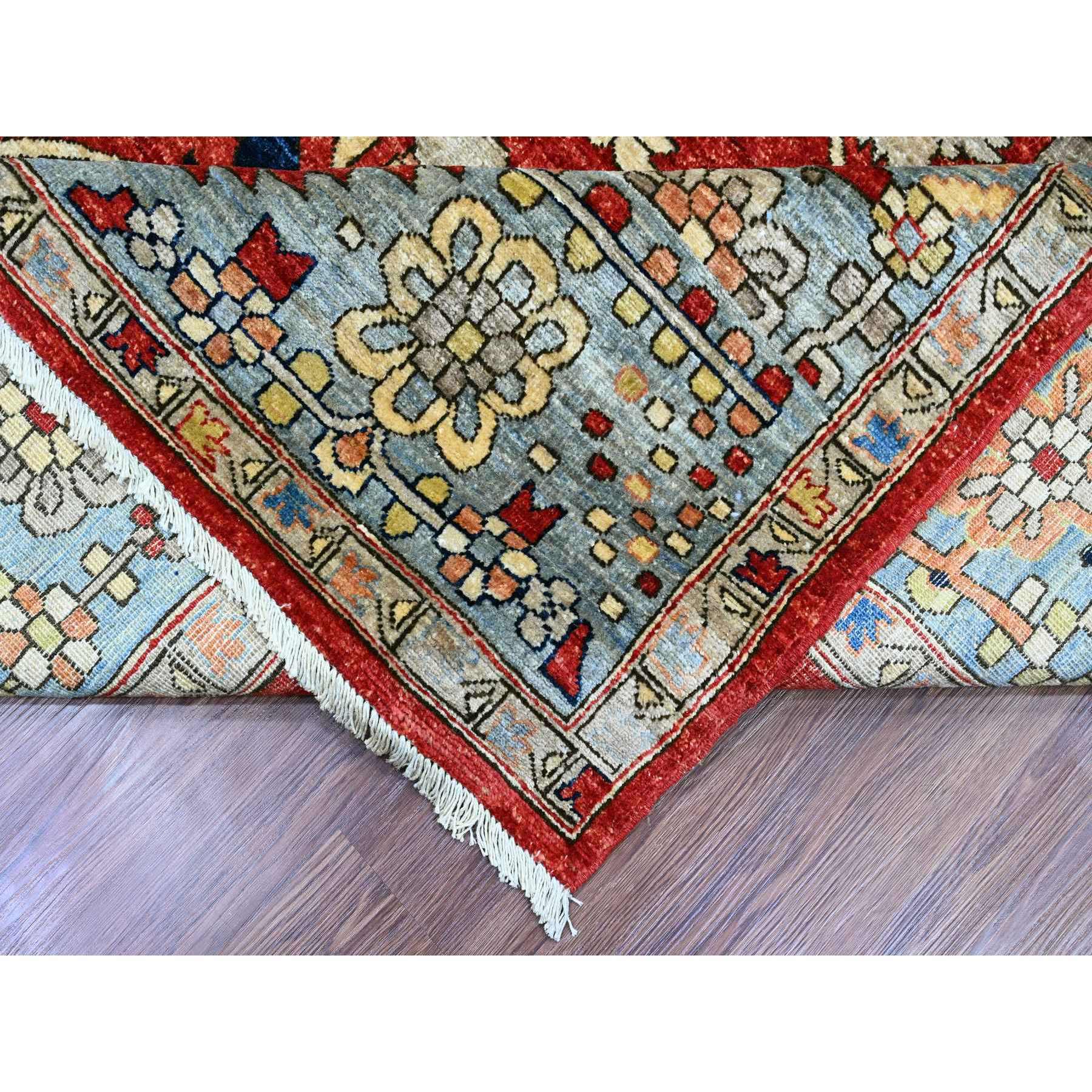 9'6"x12' Crimson Red, Hand Knotted, Aryana Collection with Heriz Design, Distinct Abrash, Vegetable Dyes, 100% Wool, Oriental Rug Sh20085