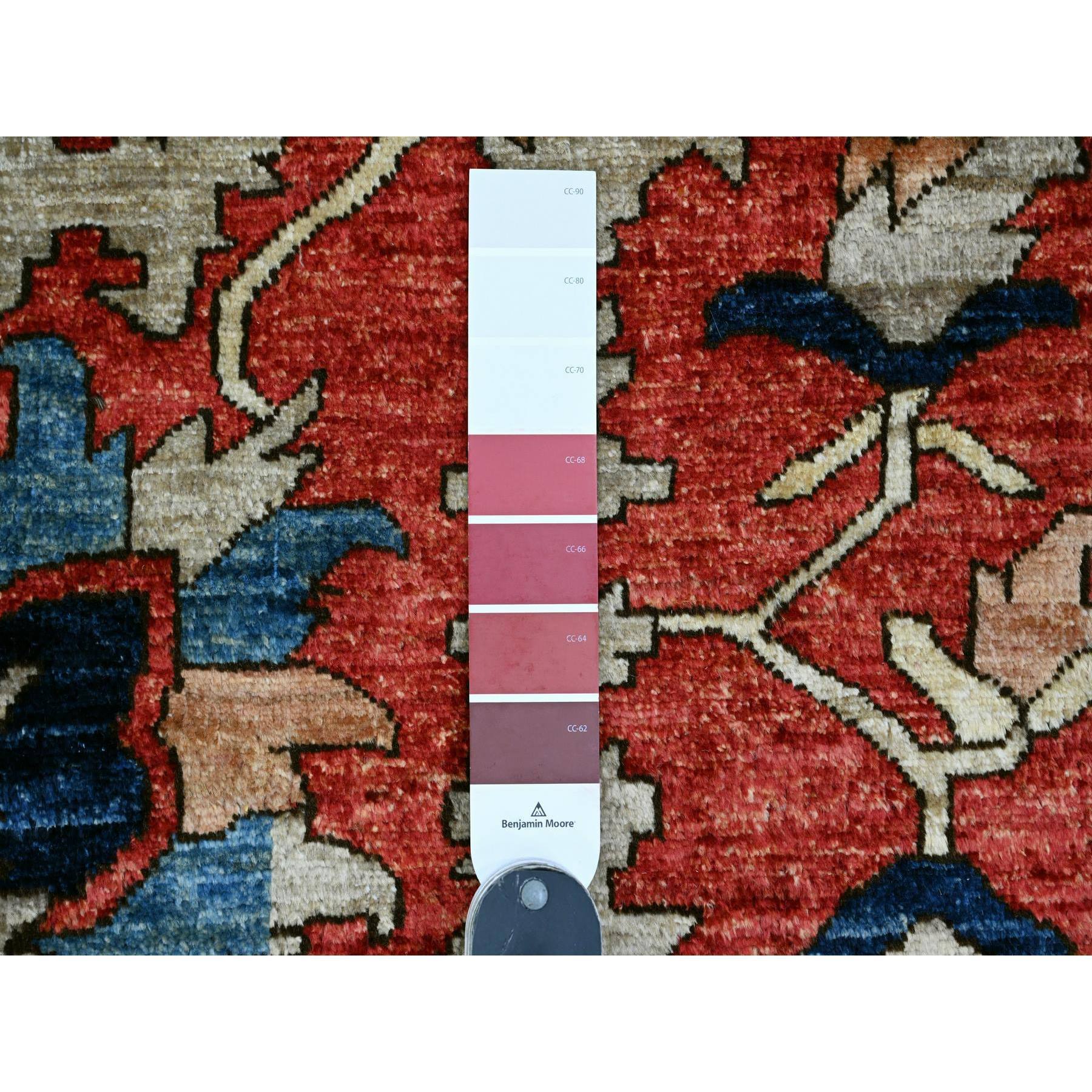 9'6"x12' Crimson Red, Hand Knotted, Aryana Collection with Heriz Design, Distinct Abrash, Vegetable Dyes, 100% Wool, Oriental Rug Sh20085