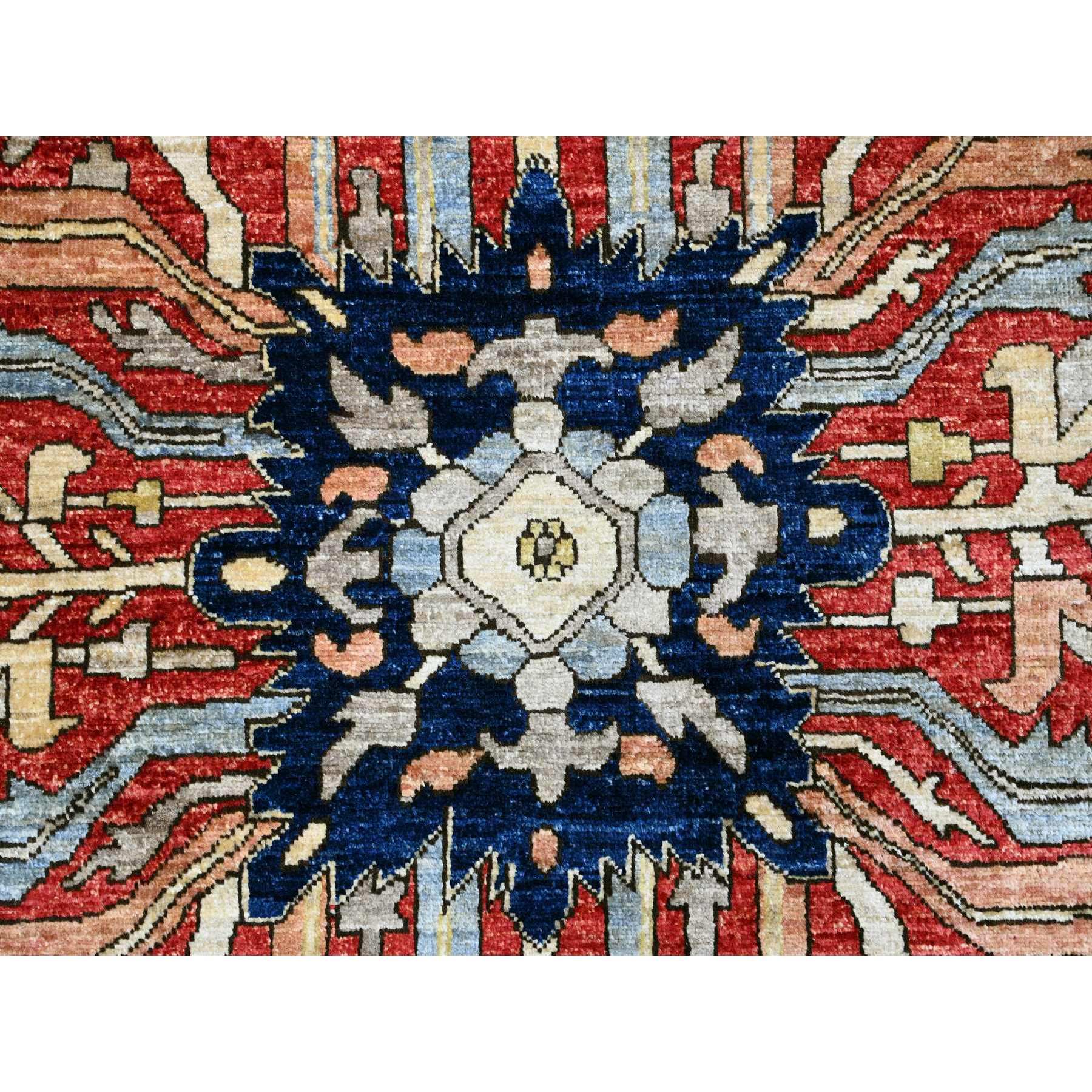 9'6"x12' Crimson Red, Hand Knotted, Aryana Collection with Heriz Design, Distinct Abrash, Vegetable Dyes, 100% Wool, Oriental Rug Sh20085