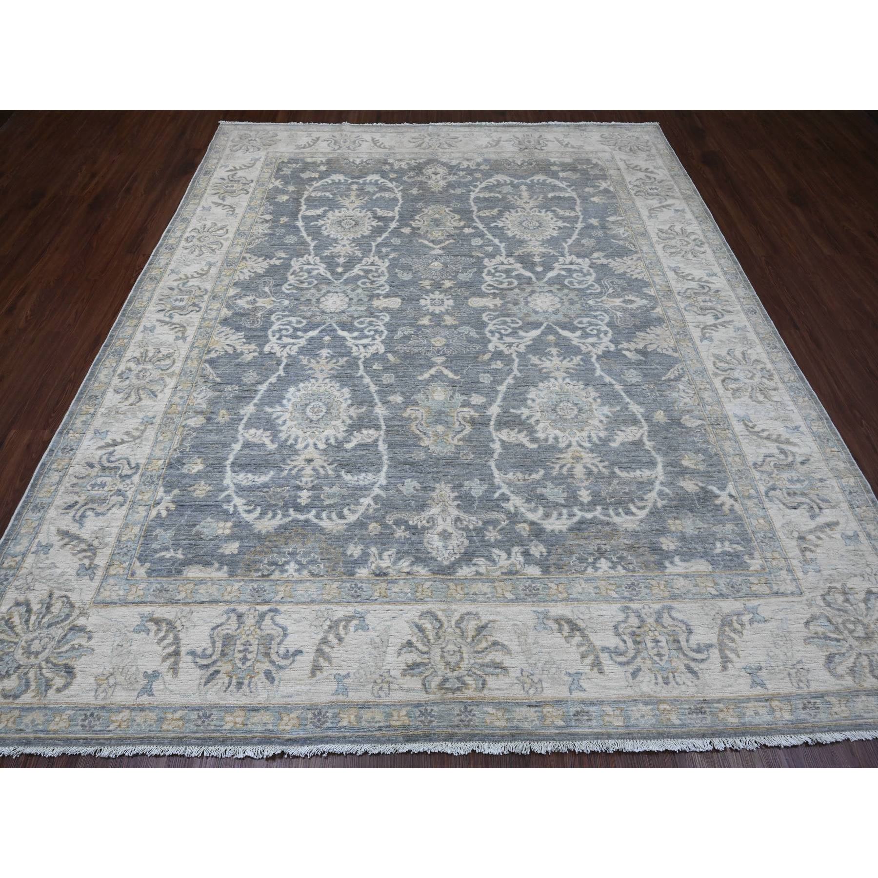 8'2"x9'8" Pewter Gray, Peshawar with Ziegler Mahal Design, Hand Knotted, Natural Dyes, Pure Wool, Densely Woven, Oriental Rug Sh20086