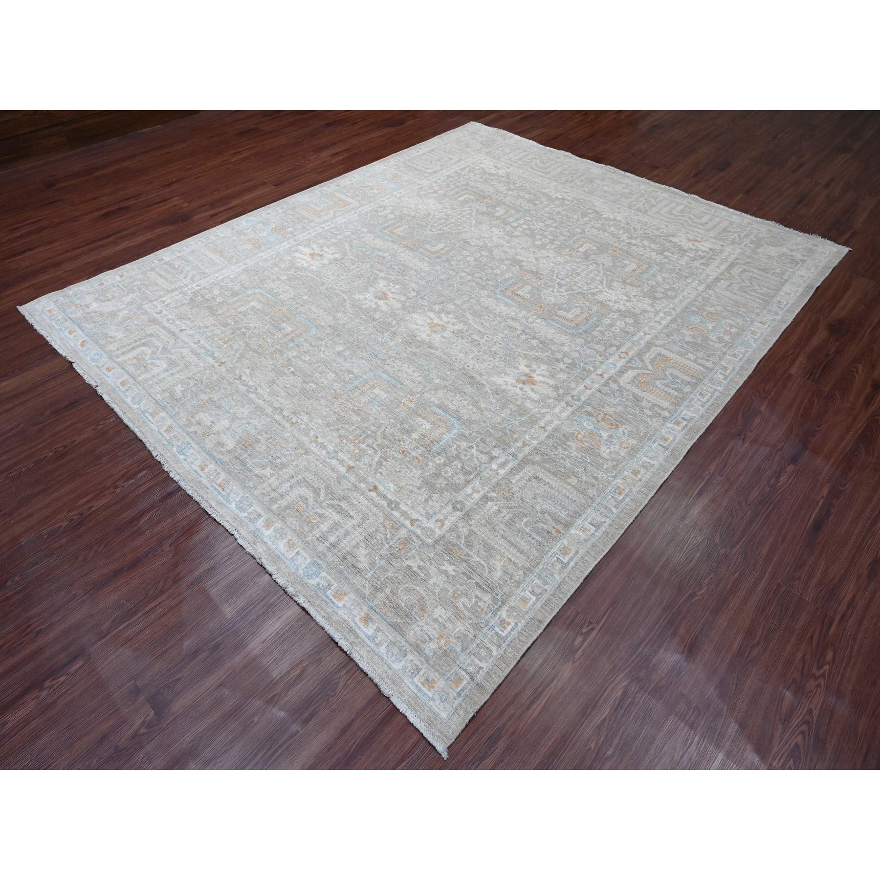8'1"x9'10" Stone Gray, Peshawar with Willow Tree Design, Veggie Dyes, Hand Knotted, Pure Wool, Densely Woven, Oriental Rug Sh20087
