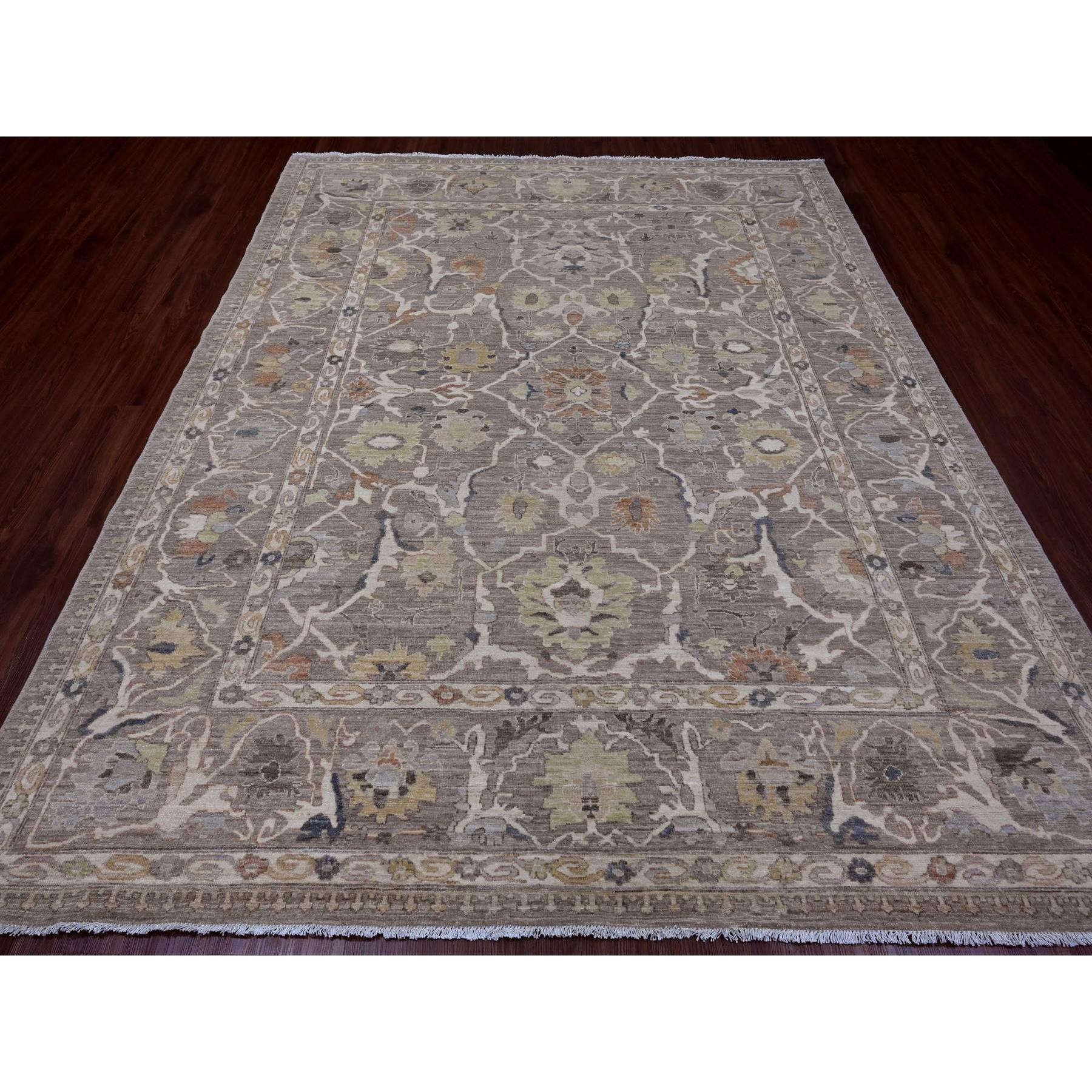 7'10"x9'8" Light Brown with Touches of Gold, Peshawar with Mahal All Over Design, Soft Wool, Vegetable Dyes, Hand Knotted, Densely Woven, Oriental Rug Sh20088
