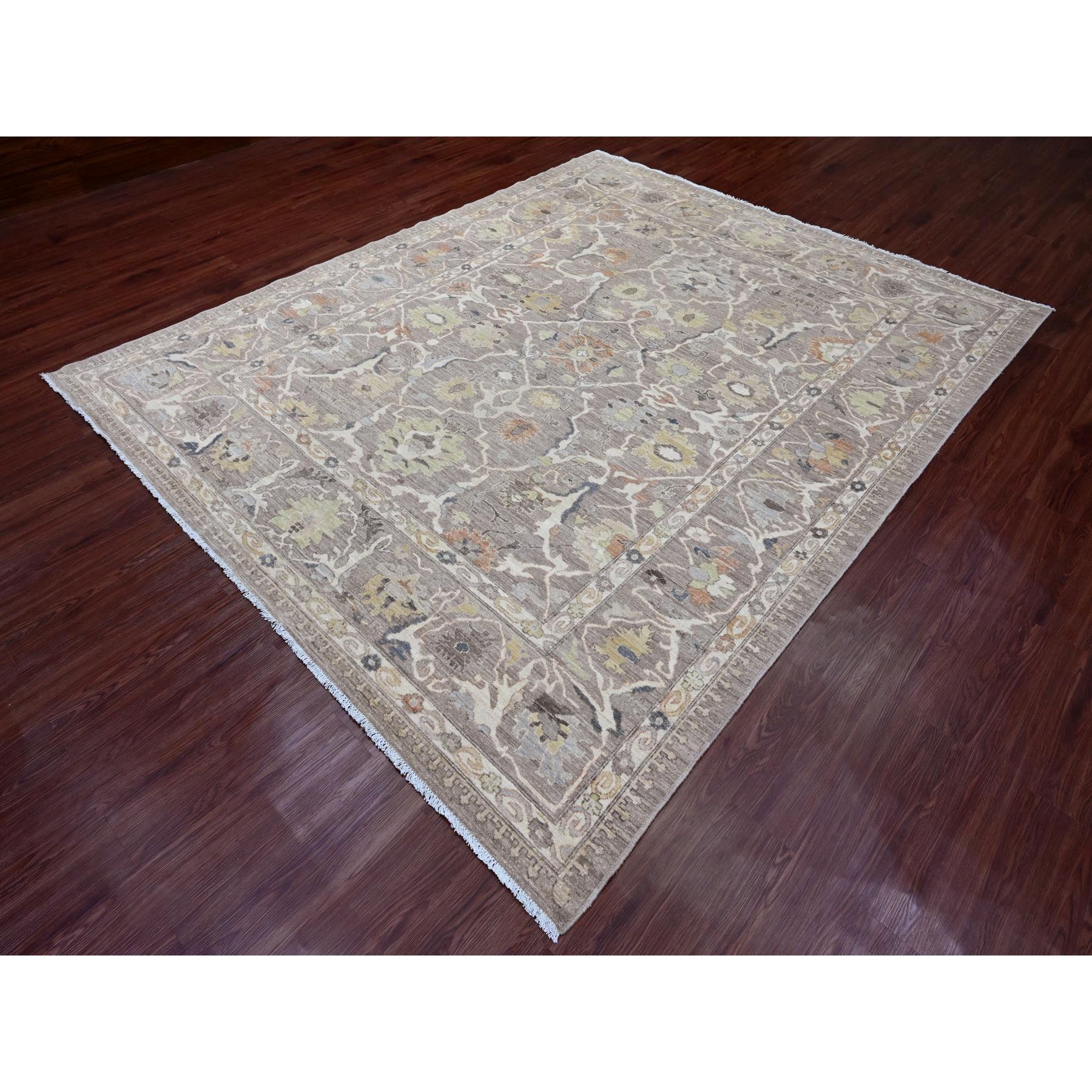 7'10"x9'8" Light Brown with Touches of Gold, Peshawar with Mahal All Over Design, Soft Wool, Vegetable Dyes, Hand Knotted, Densely Woven, Oriental Rug Sh20088