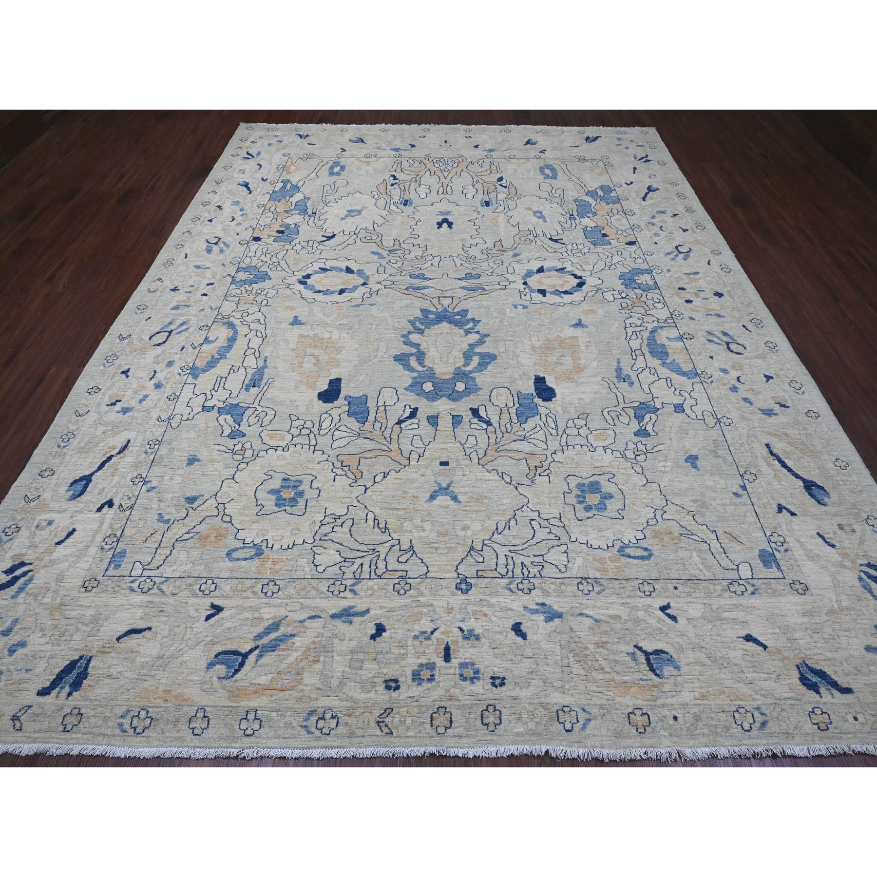 9'x11'7" Oyster Gray, Simplified Ziegler Mahal Design, Peshawar, Spacious, Hand Knotted, 100% Wool, Vegetable Dyes, Densely Woven, Oriental Rug Sh20089