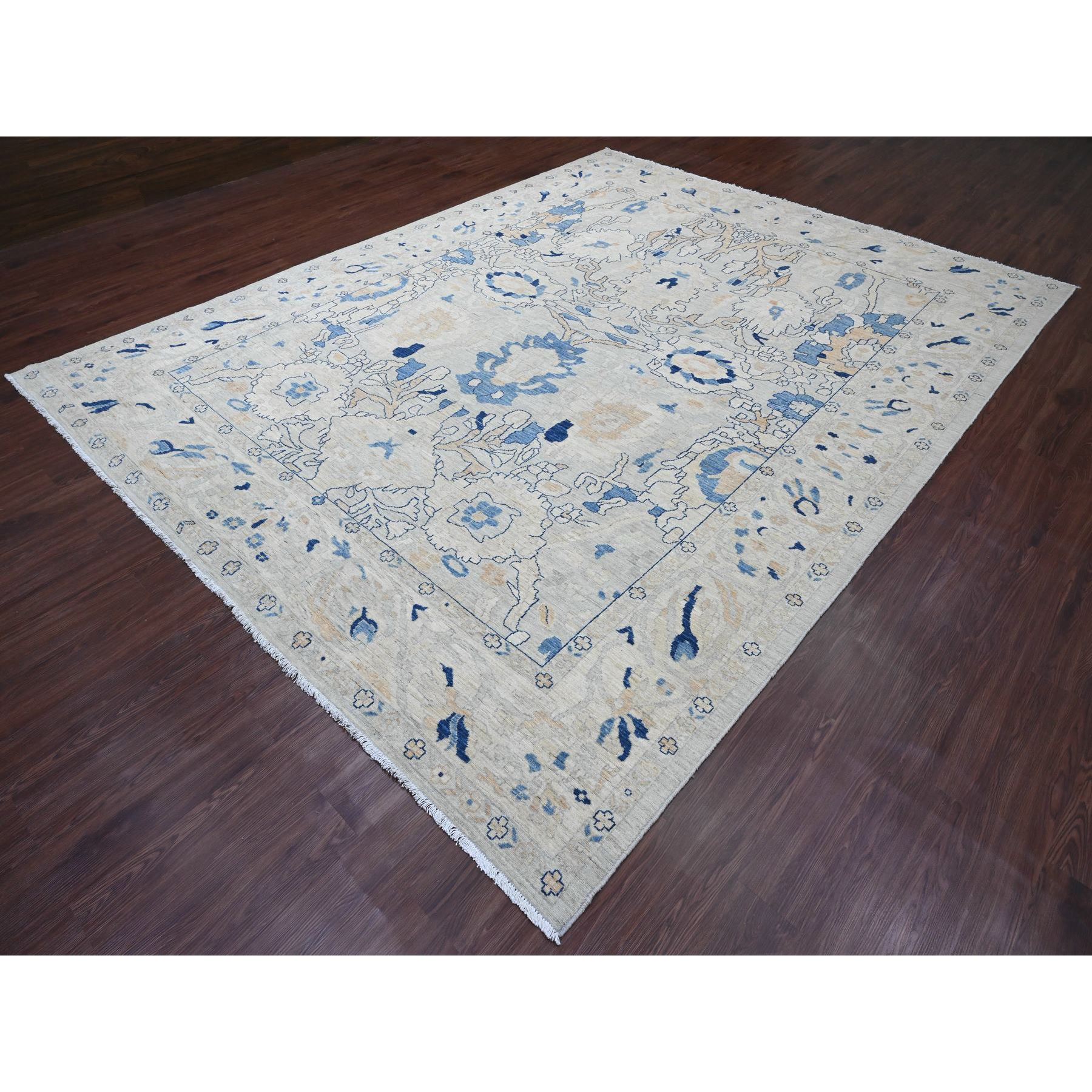 9'x11'7" Oyster Gray, Simplified Ziegler Mahal Design, Peshawar, Spacious, Hand Knotted, 100% Wool, Vegetable Dyes, Densely Woven, Oriental Rug Sh20089