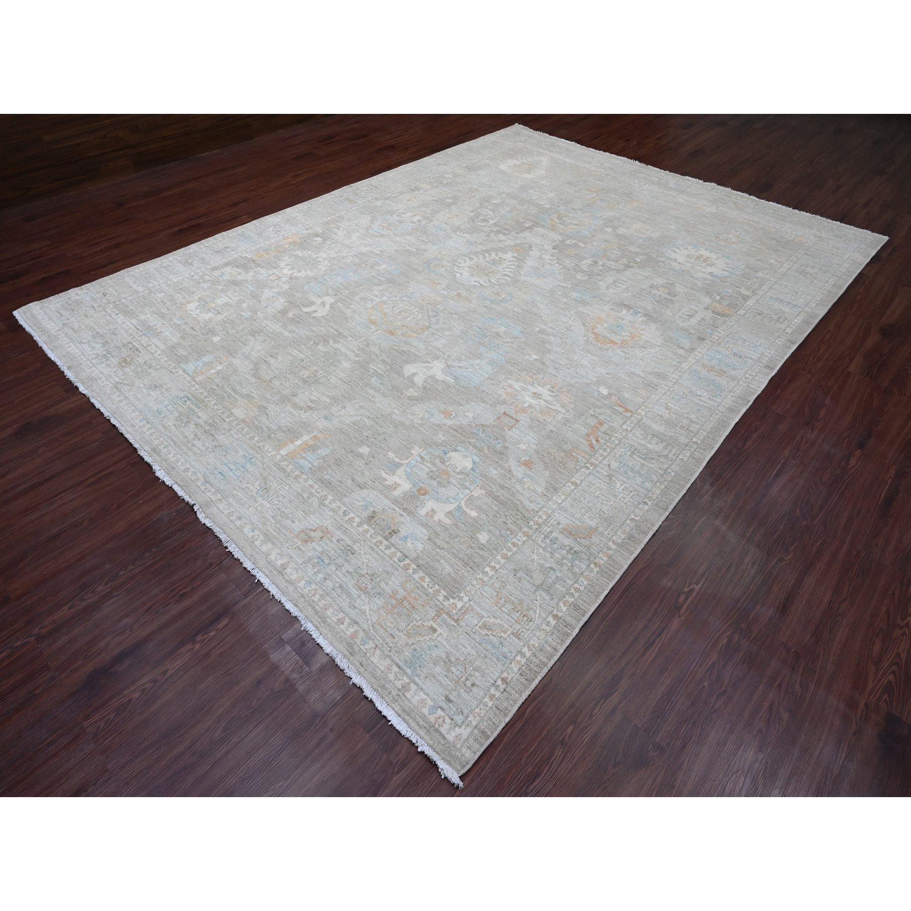 9'x12' Nickel Gray, Antiqued Peshawar with Ziegler Mahal Design, Vegetable Dyes, Hand Knotted, 100% Wool, Oriental Rug Sh20090