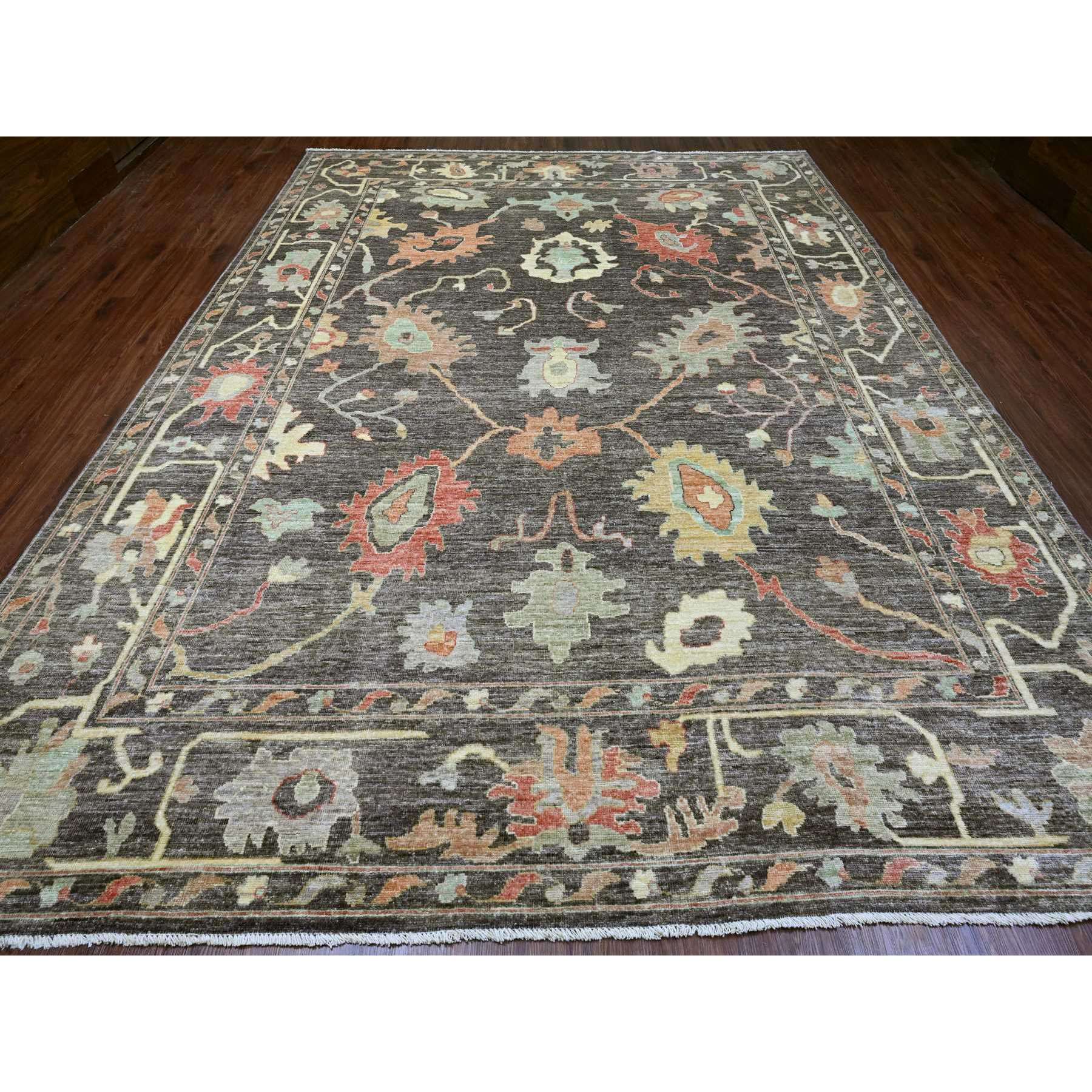 10'x13'5" Mocha Brown, Afghan Angora Oushak with Soft Colors Leaf Design, Hand Knotted, Vegetable Dyes, 100% Wool, Oriental Rug Sh20093