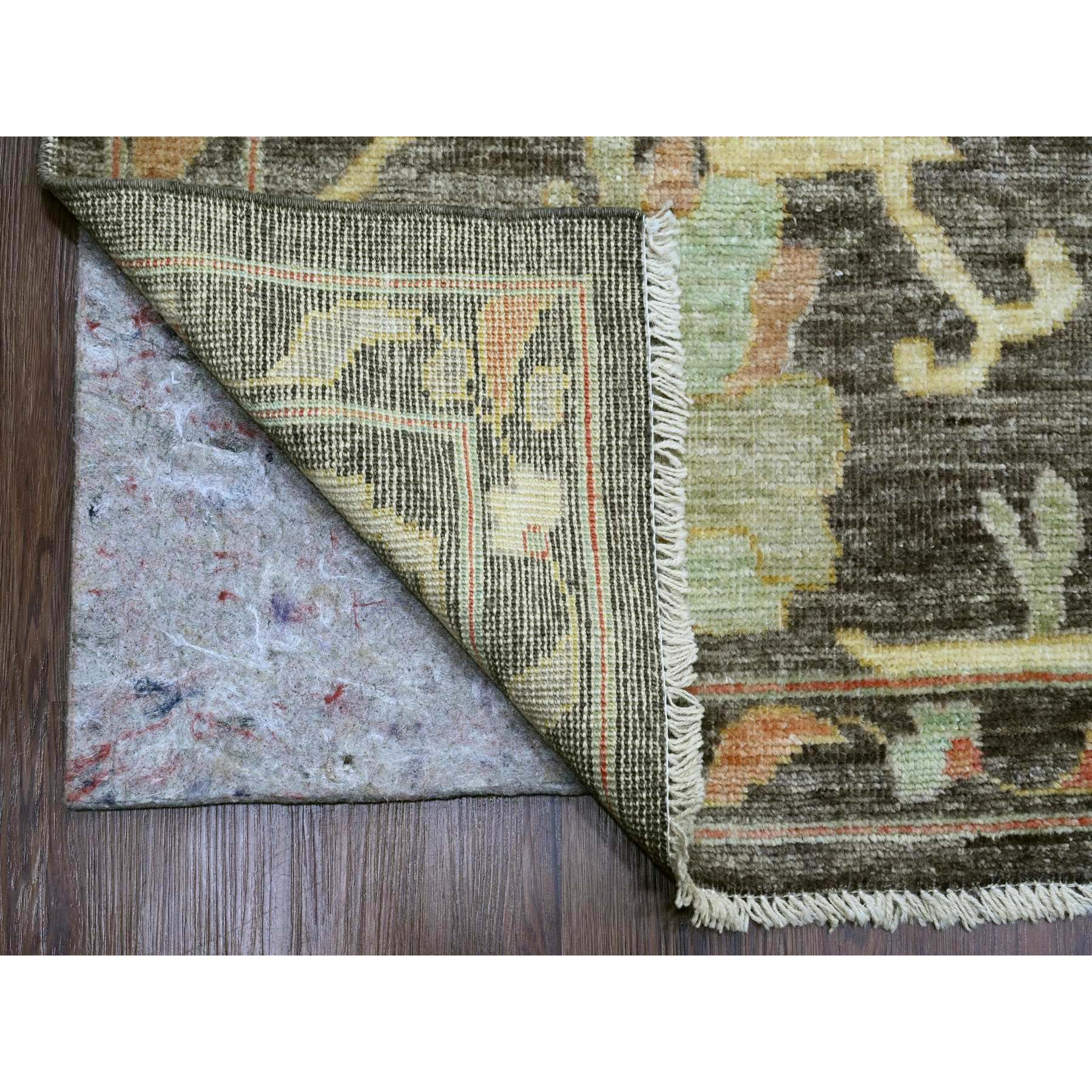 10'x13'5" Mocha Brown, Afghan Angora Oushak with Soft Colors Leaf Design, Hand Knotted, Vegetable Dyes, 100% Wool, Oriental Rug Sh20093