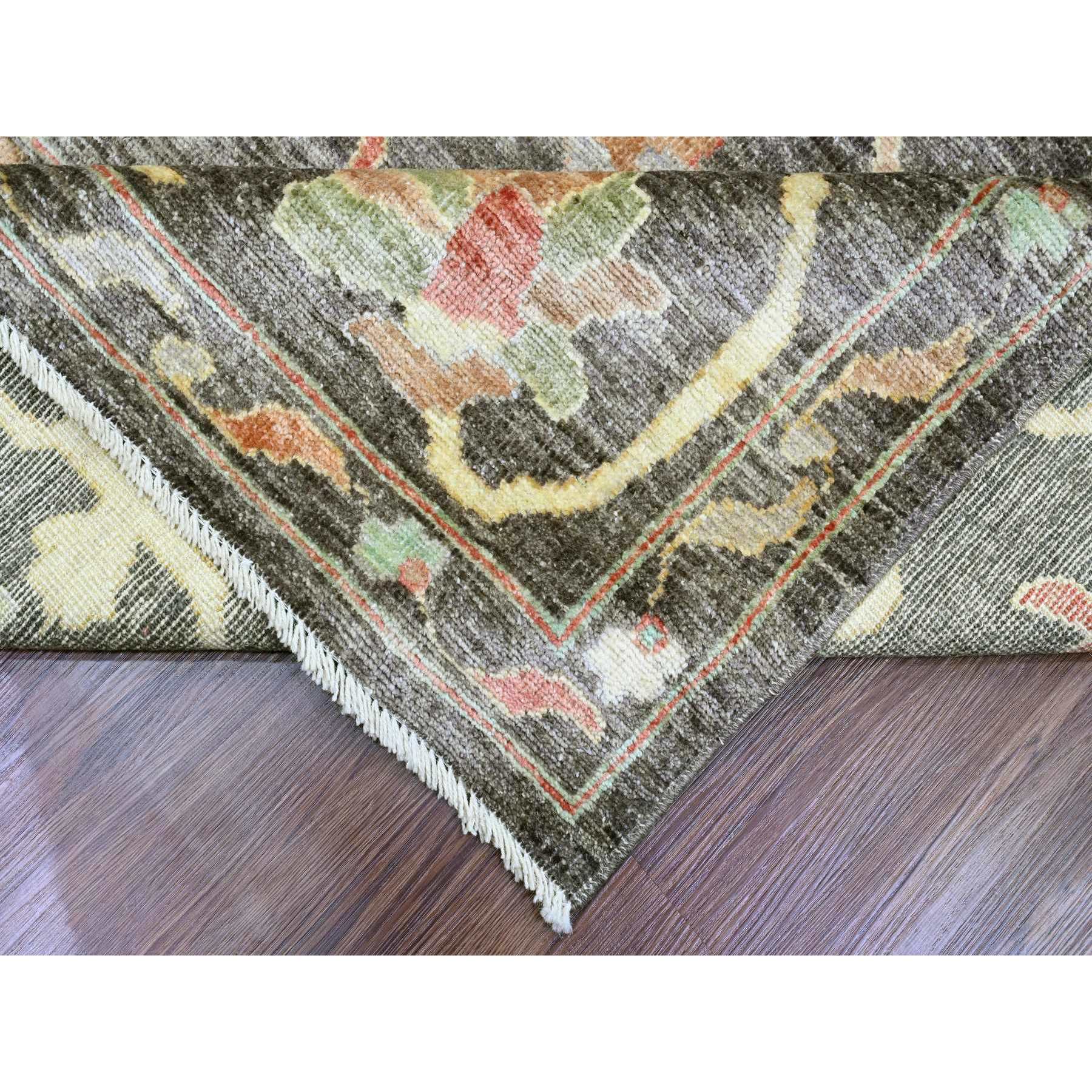 10'x13'5" Mocha Brown, Afghan Angora Oushak with Soft Colors Leaf Design, Hand Knotted, Vegetable Dyes, 100% Wool, Oriental Rug Sh20093