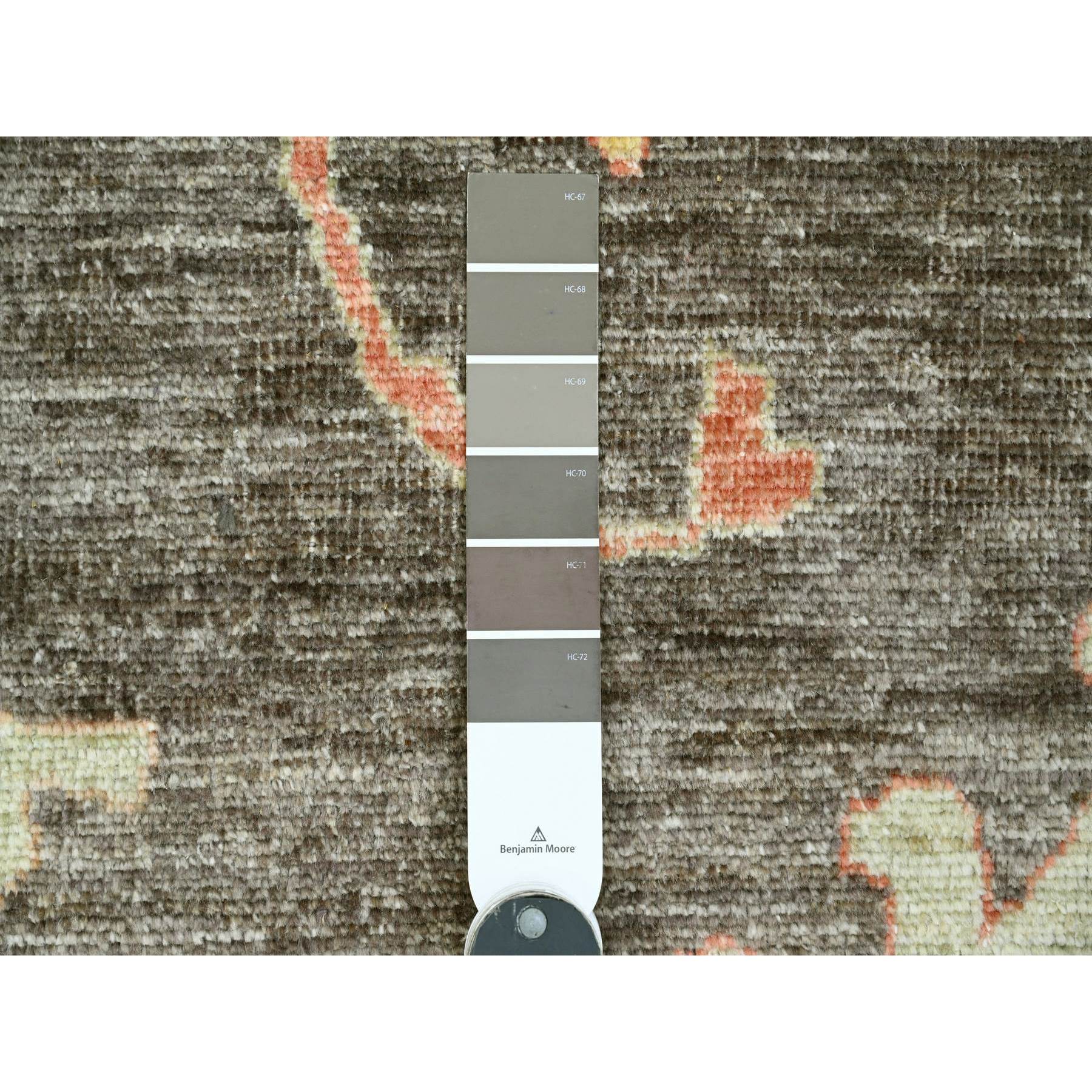 10'x13'5" Mocha Brown, Afghan Angora Oushak with Soft Colors Leaf Design, Hand Knotted, Vegetable Dyes, 100% Wool, Oriental Rug Sh20093