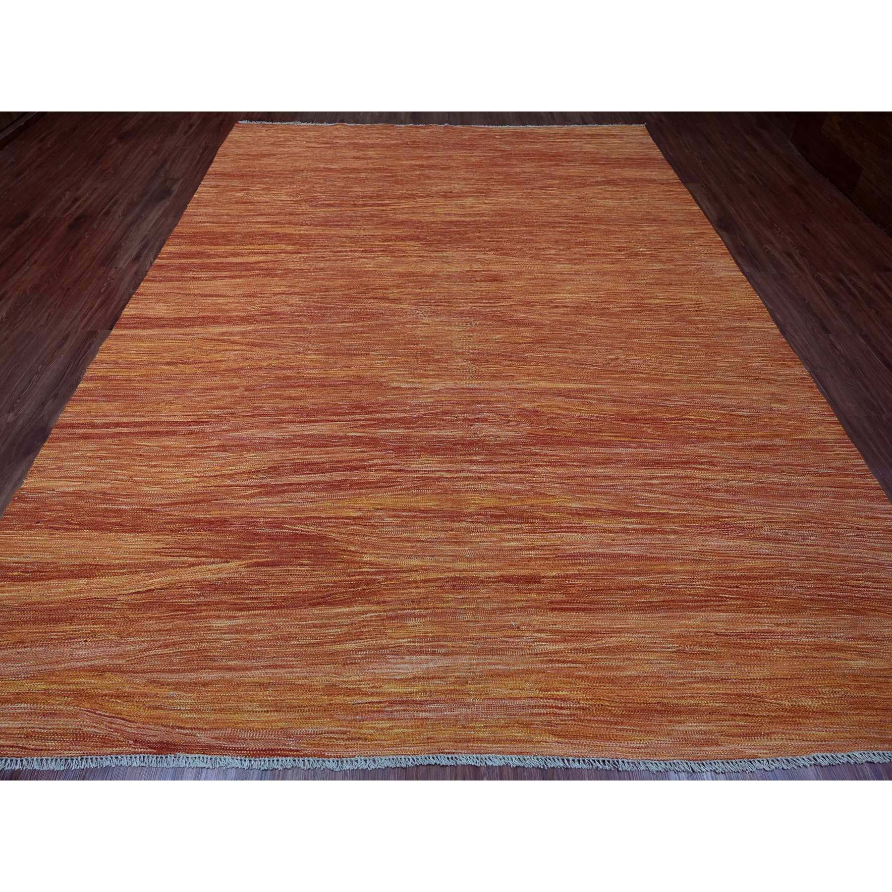 9'x12' Amber Orange, Solid Design, Hand Woven, Afghan Hand Spun Wool, Vegetable Dyes, Flat Weave Kilim, Oriental Rug Sh20094