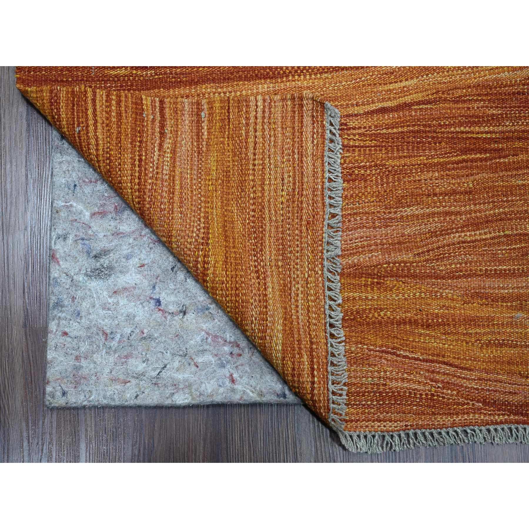 9'x12' Amber Orange, Solid Design, Hand Woven, Afghan Hand Spun Wool, Vegetable Dyes, Flat Weave Kilim, Oriental Rug Sh20094