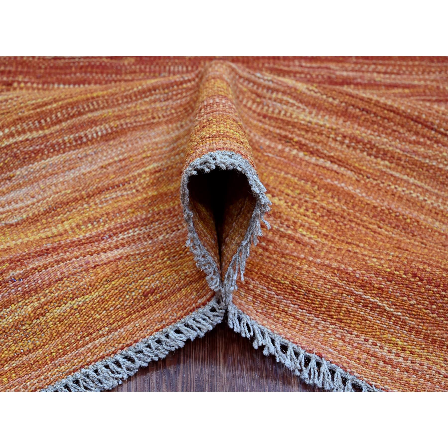 9'x12' Amber Orange, Solid Design, Hand Woven, Afghan Hand Spun Wool, Vegetable Dyes, Flat Weave Kilim, Oriental Rug Sh20094
