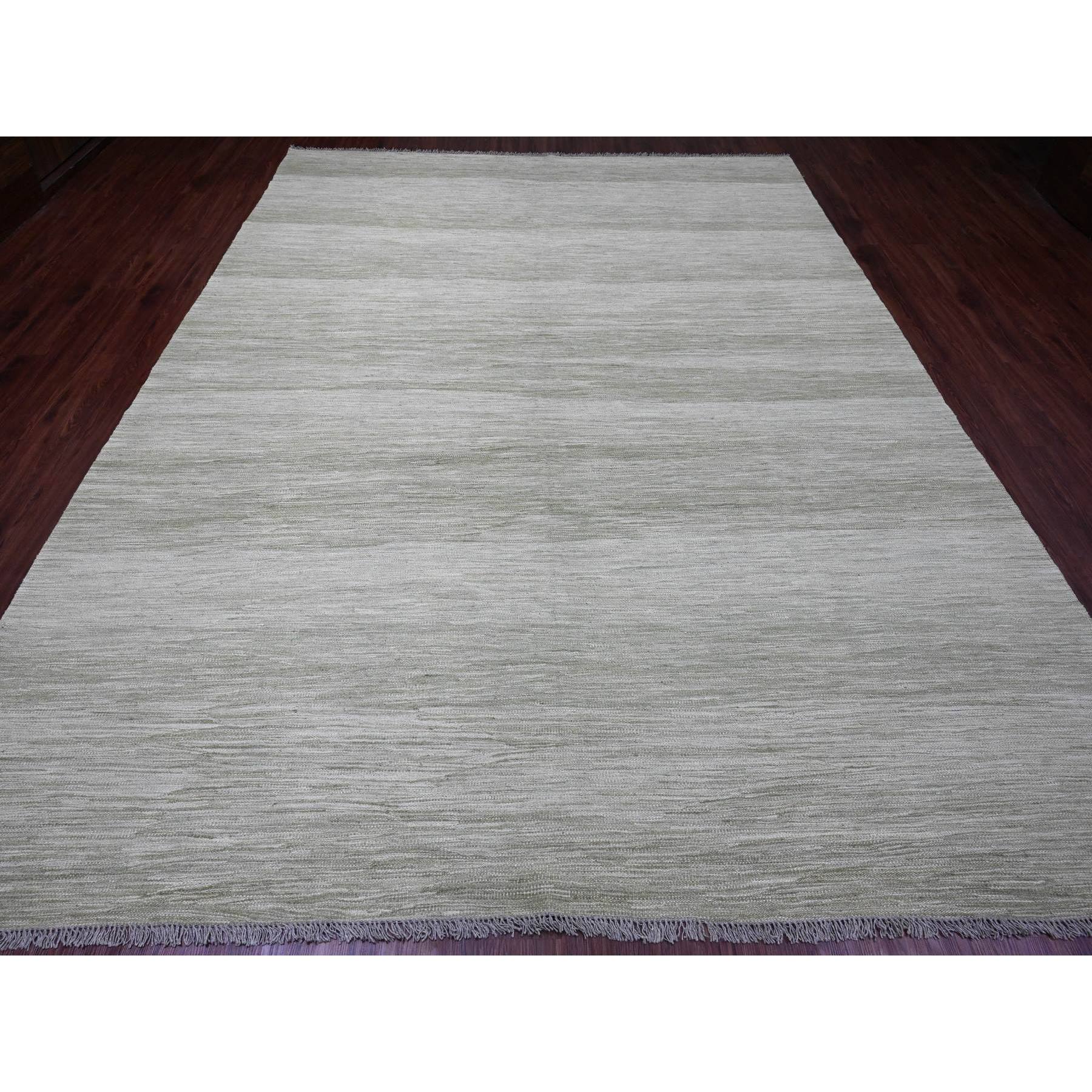 9'1"x12' Laurel Green, Solid Design, Hand Woven, Vegetable Dyes, Flat Weave, Afghan Kilim, Hand Spun Wool, Oriental Rug Sh20095