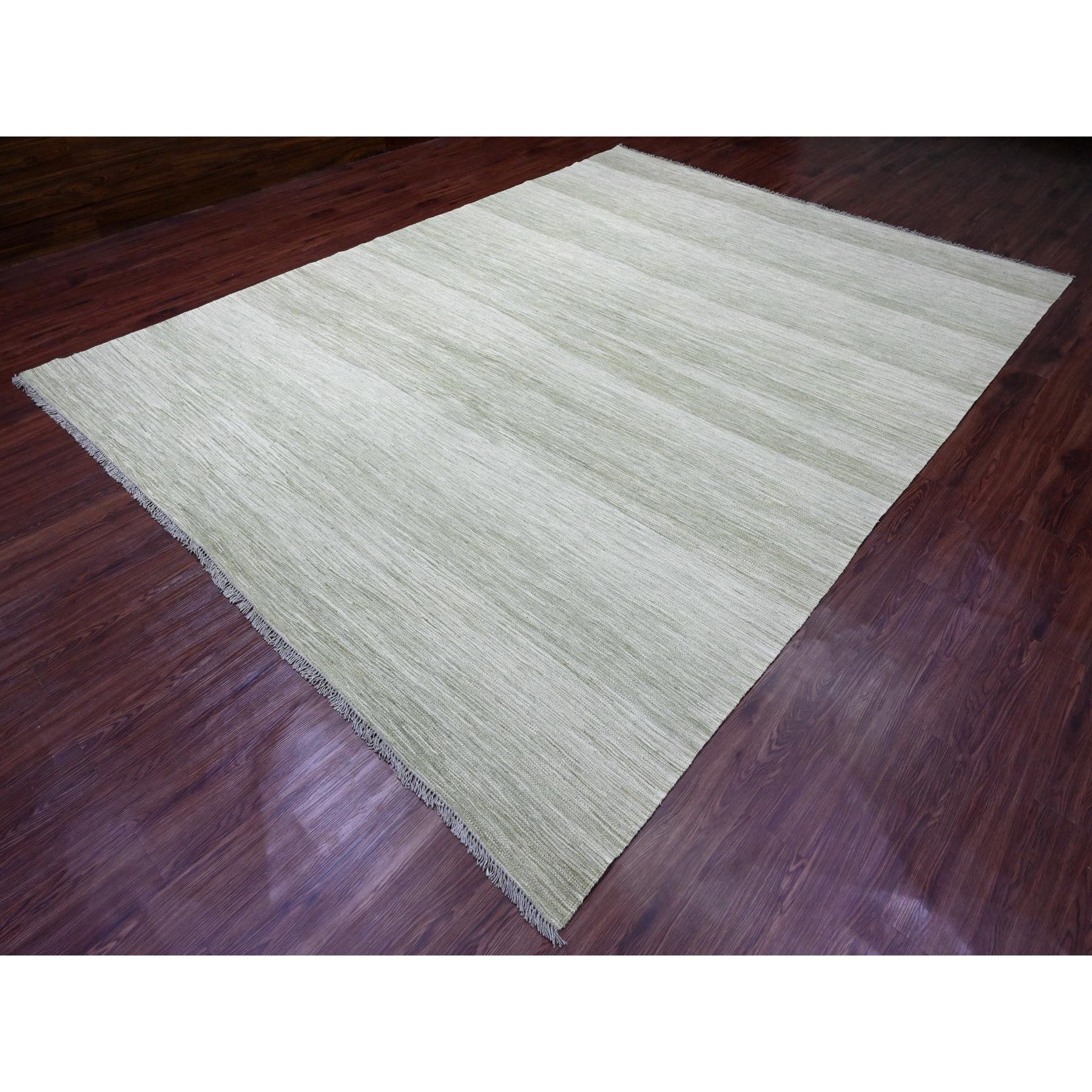 9'1"x12' Laurel Green, Solid Design, Hand Woven, Vegetable Dyes, Flat Weave, Afghan Kilim, Hand Spun Wool, Oriental Rug Sh20095
