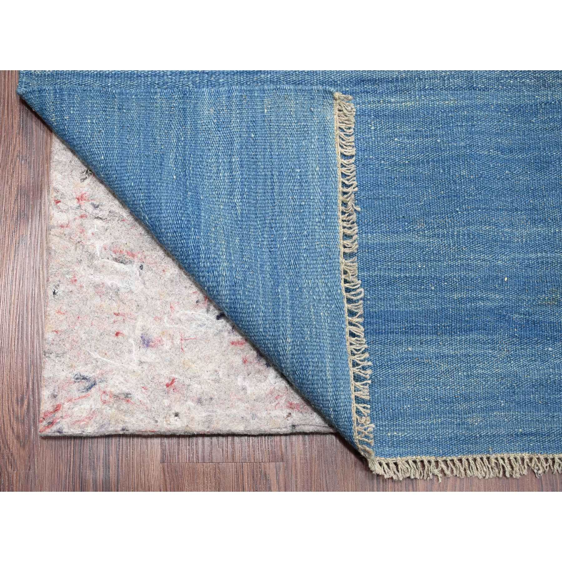 9'2"x12'1" Cerulean Blue, Flat Weave, Solid Design, Kilim, Hand Woven, Mixed Wool, Vegetable Dyes, Oriental Rug Sh20096