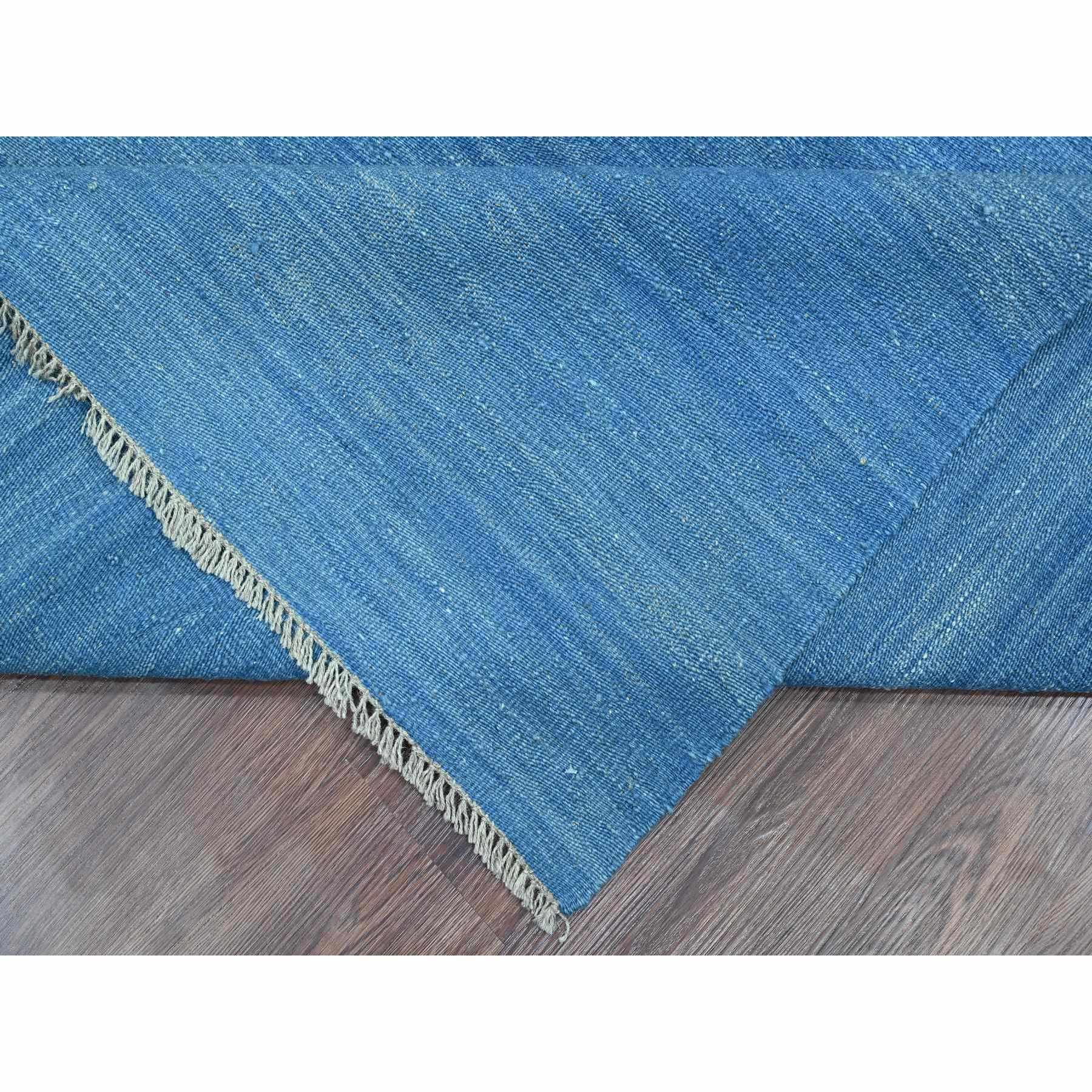 9'2"x12'1" Cerulean Blue, Flat Weave, Solid Design, Kilim, Hand Woven, Mixed Wool, Vegetable Dyes, Oriental Rug Sh20096