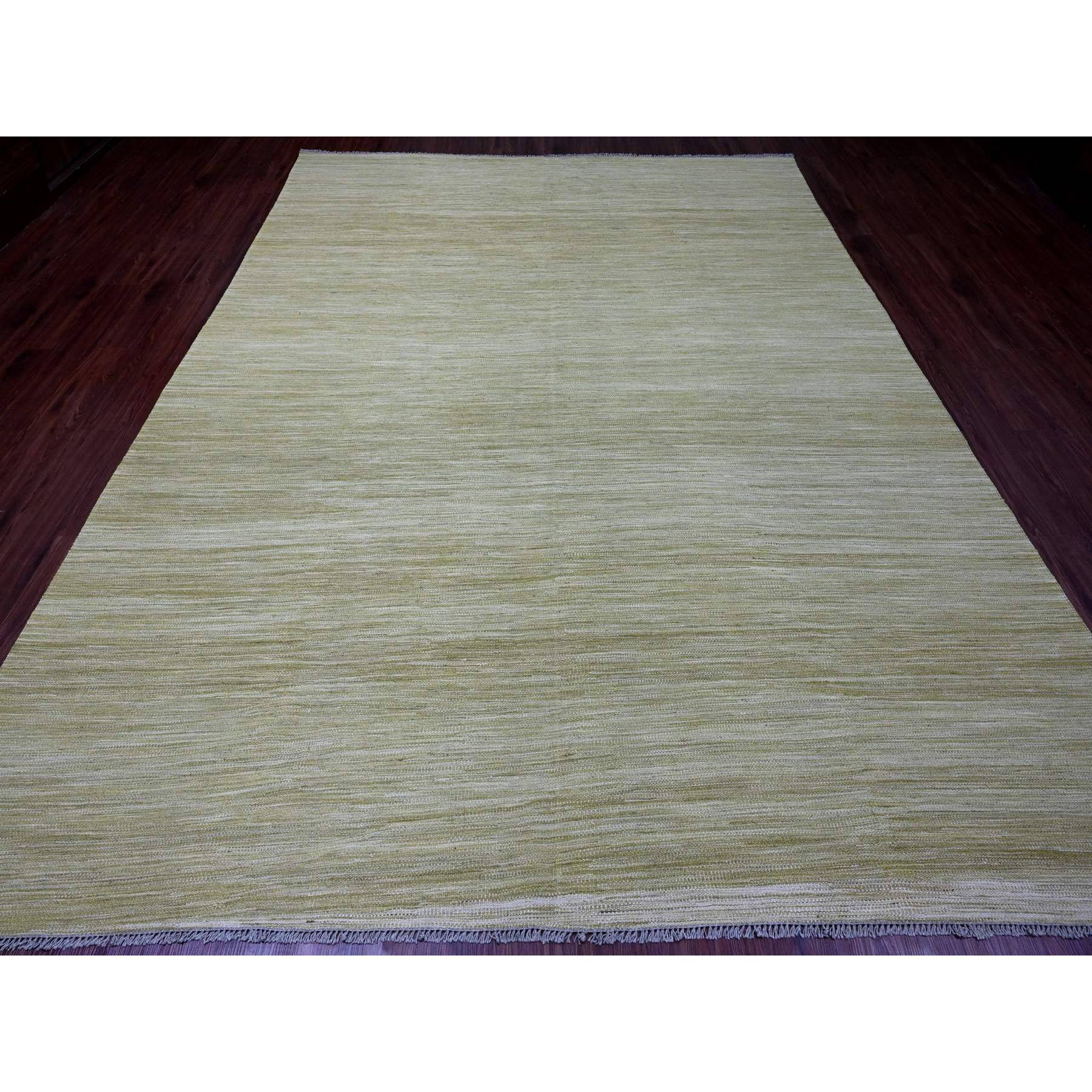 8'8"x12' Artichoke Green, Solid Design, Hand Woven, Afghan Kilim, Hand Spun Wool, Vegetable Dyes, Flat Weave, Oriental Rug Sh20097