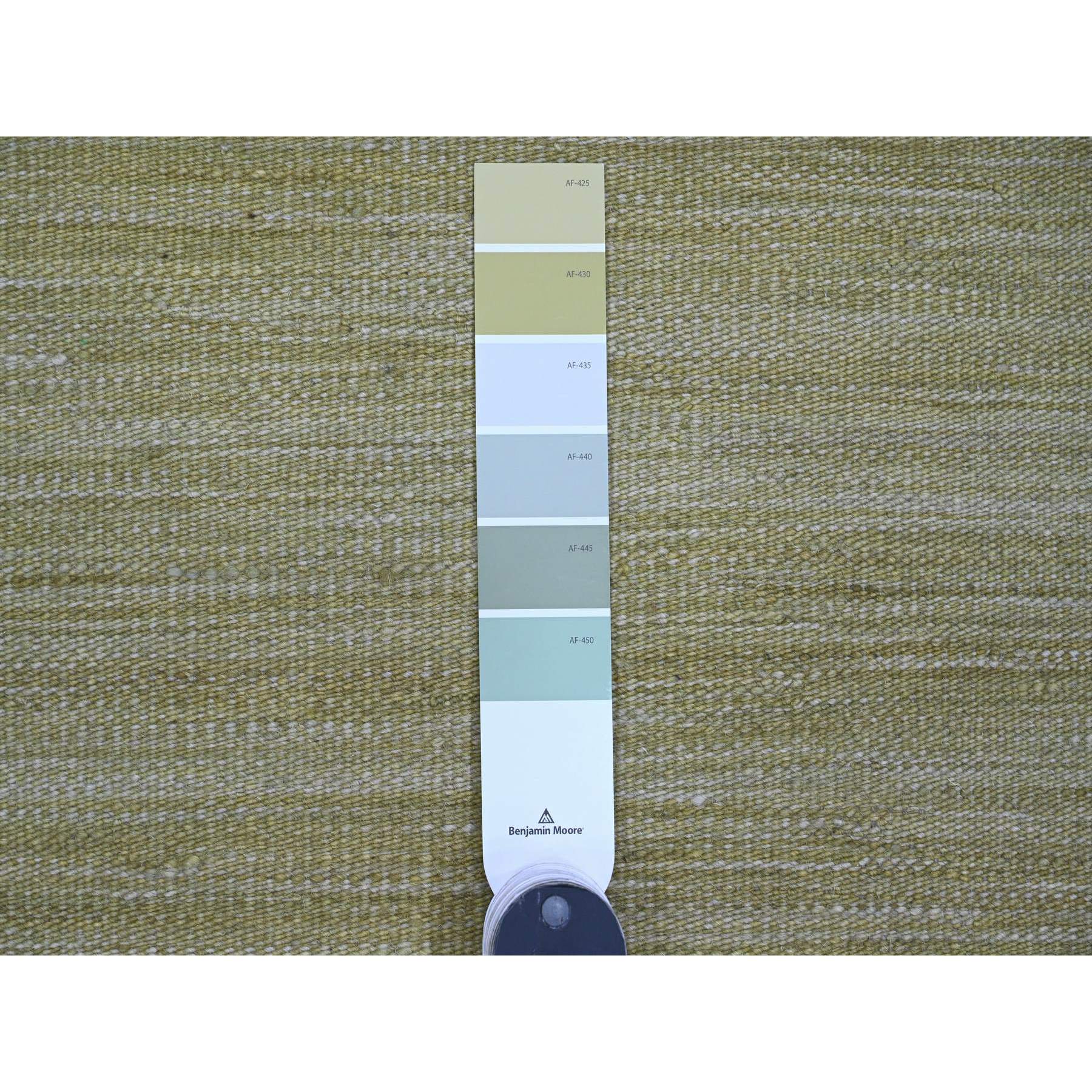8'8"x12' Artichoke Green, Solid Design, Hand Woven, Afghan Kilim, Hand Spun Wool, Vegetable Dyes, Flat Weave, Oriental Rug Sh20097