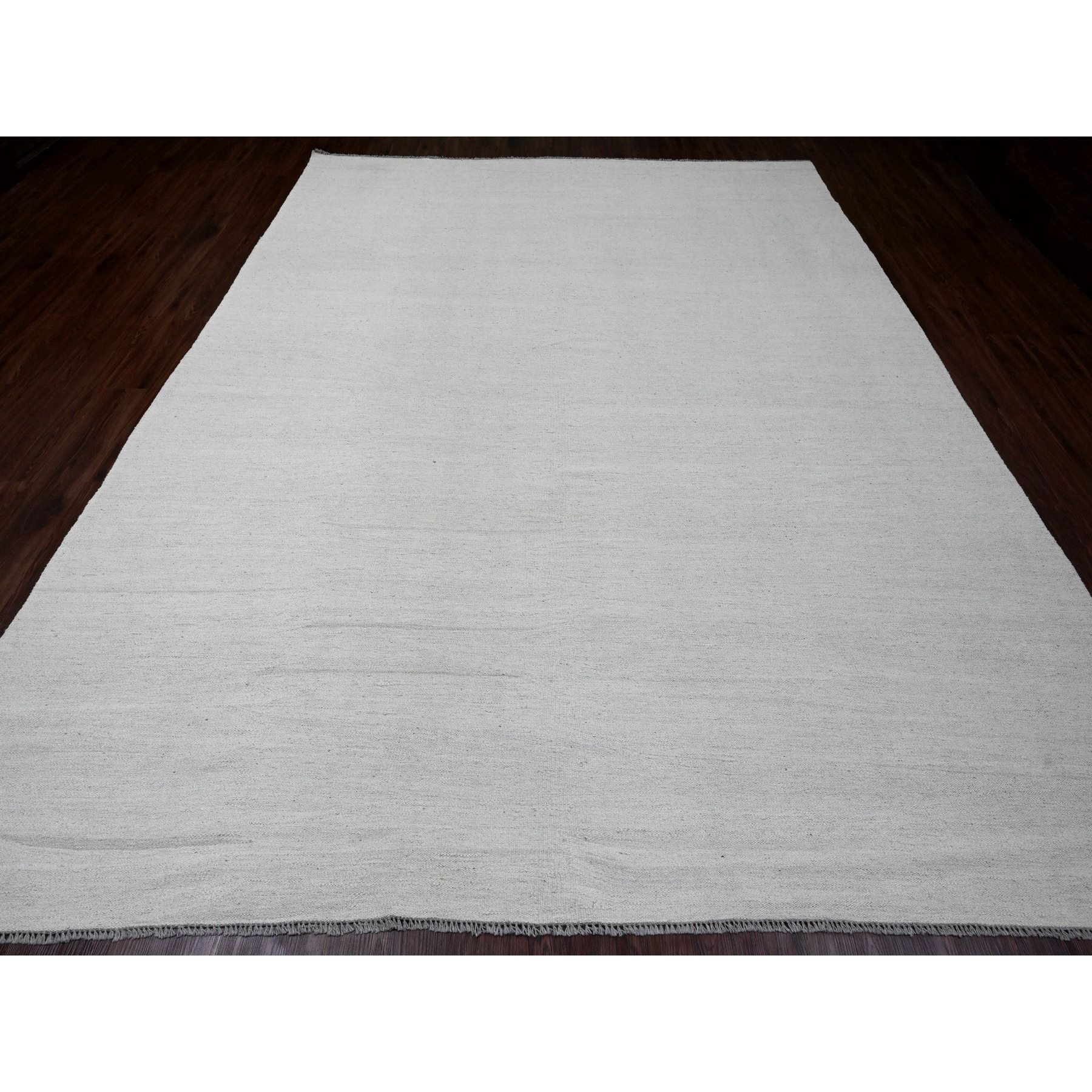 9'x12' Daisy White, Flat Weave, Solid Design, Hand Woven, Afghan Kilim, Hand Spun Wool, Oriental Rug Sh20099
