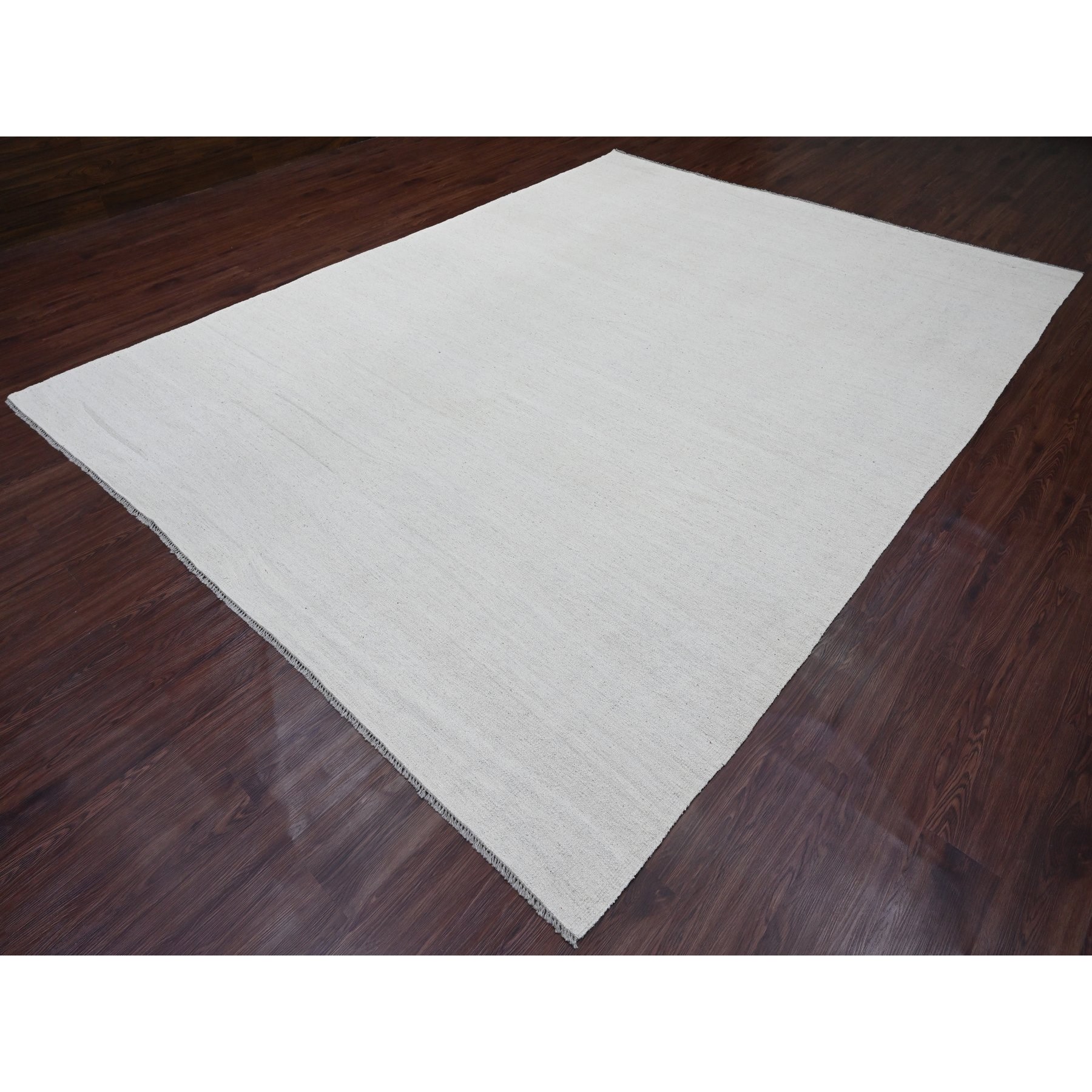 9'x12' Daisy White, Flat Weave, Solid Design, Hand Woven, Afghan Kilim, Hand Spun Wool, Oriental Rug Sh20099
