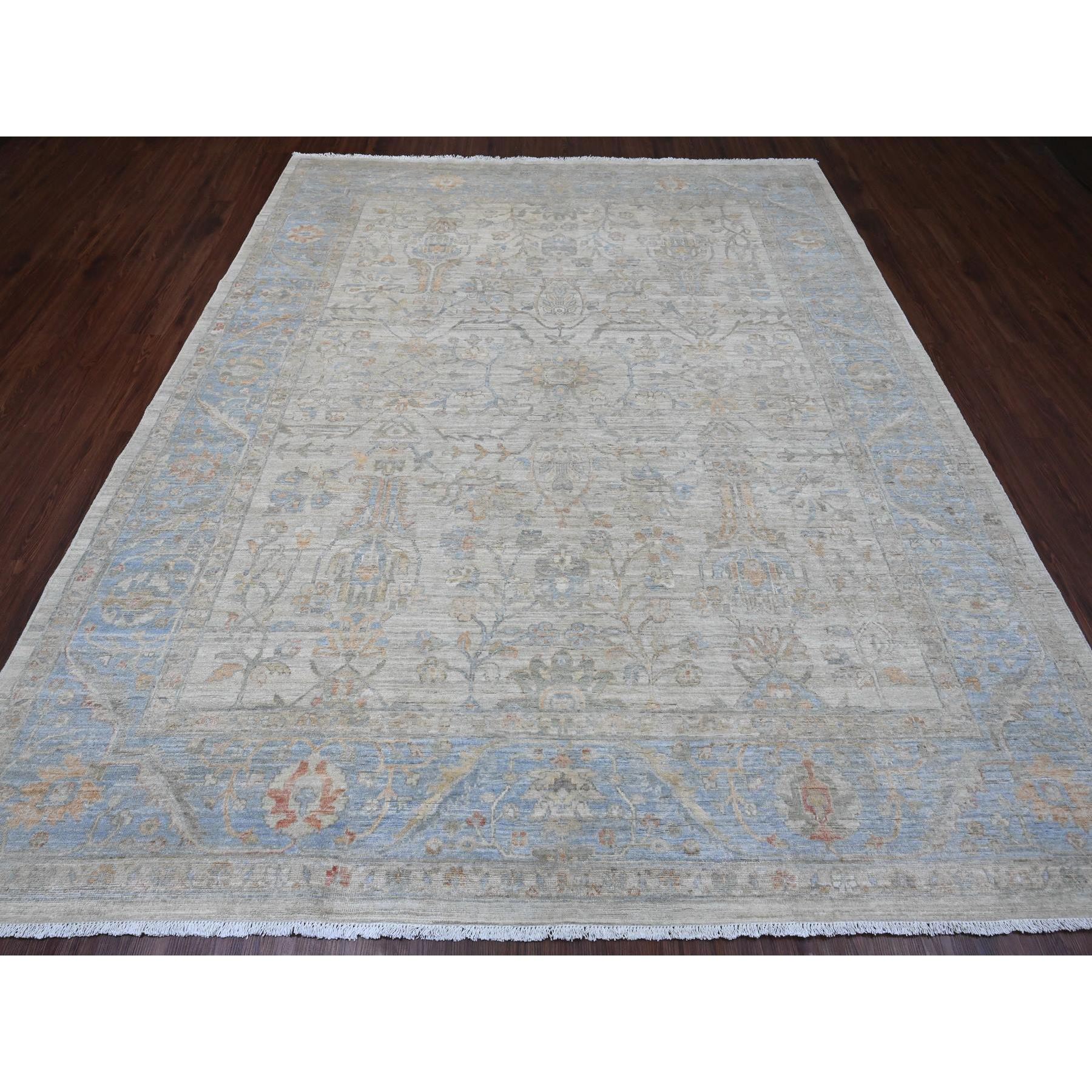 8'2"x10' Bone White, Aryana Collection, Afghan Peshawar with Heriz All Over Design, Vegetable Dyes, Hand Knotted, 100% Wool, Densely Woven, Oriental Rug Sh20101