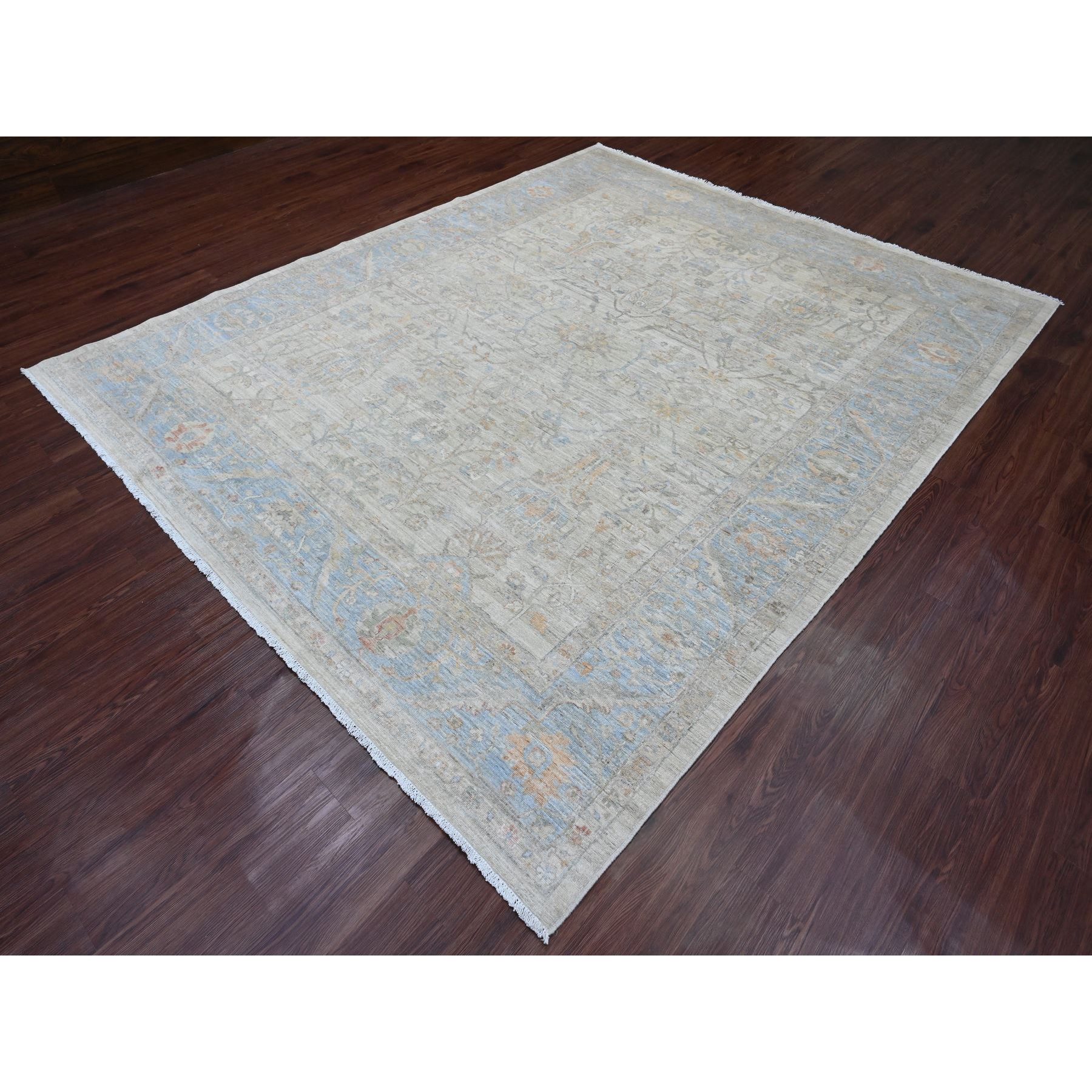 8'2"x10' Bone White, Aryana Collection, Afghan Peshawar with Heriz All Over Design, Vegetable Dyes, Hand Knotted, 100% Wool, Densely Woven, Oriental Rug Sh20101