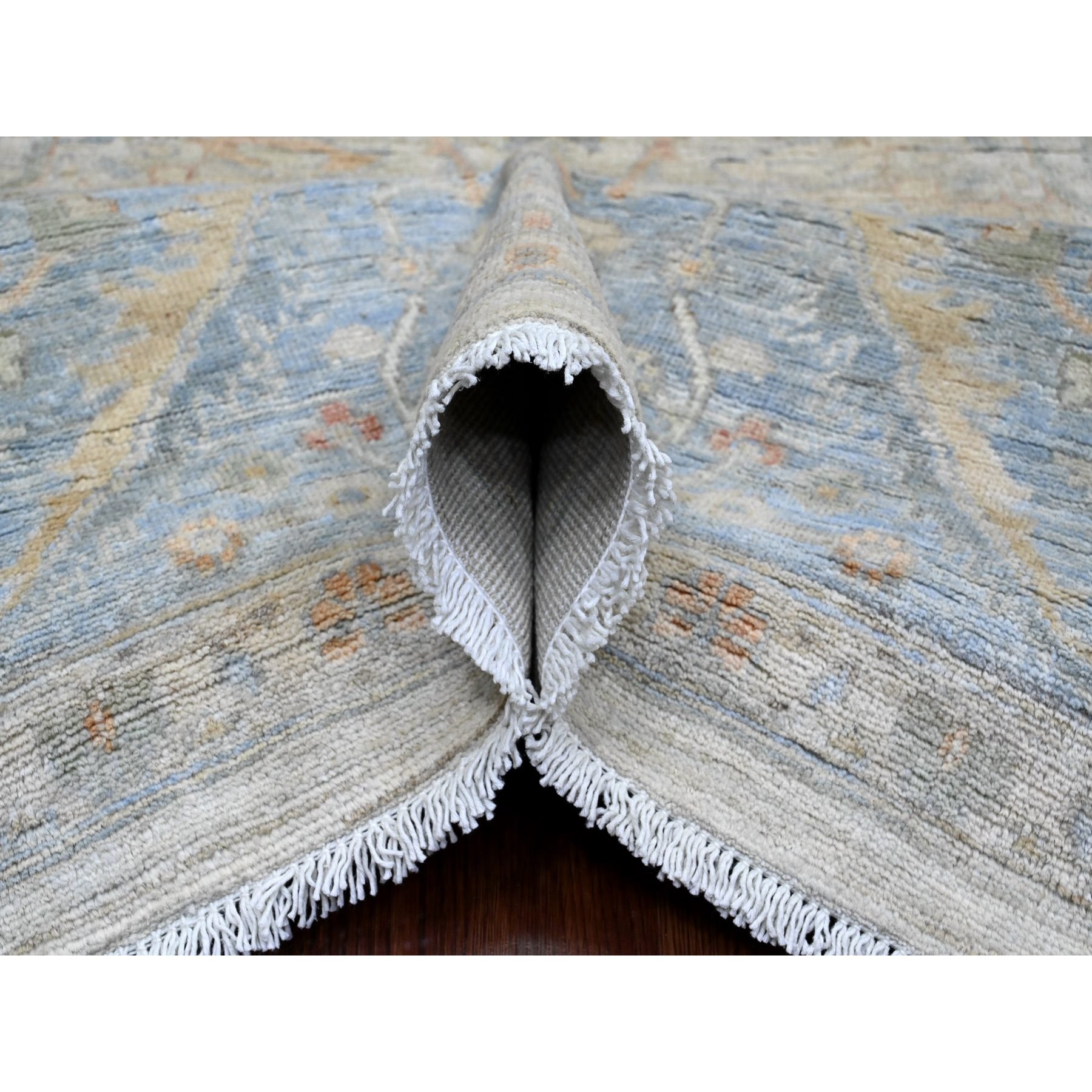 8'2"x10' Bone White, Aryana Collection, Afghan Peshawar with Heriz All Over Design, Vegetable Dyes, Hand Knotted, 100% Wool, Densely Woven, Oriental Rug Sh20101