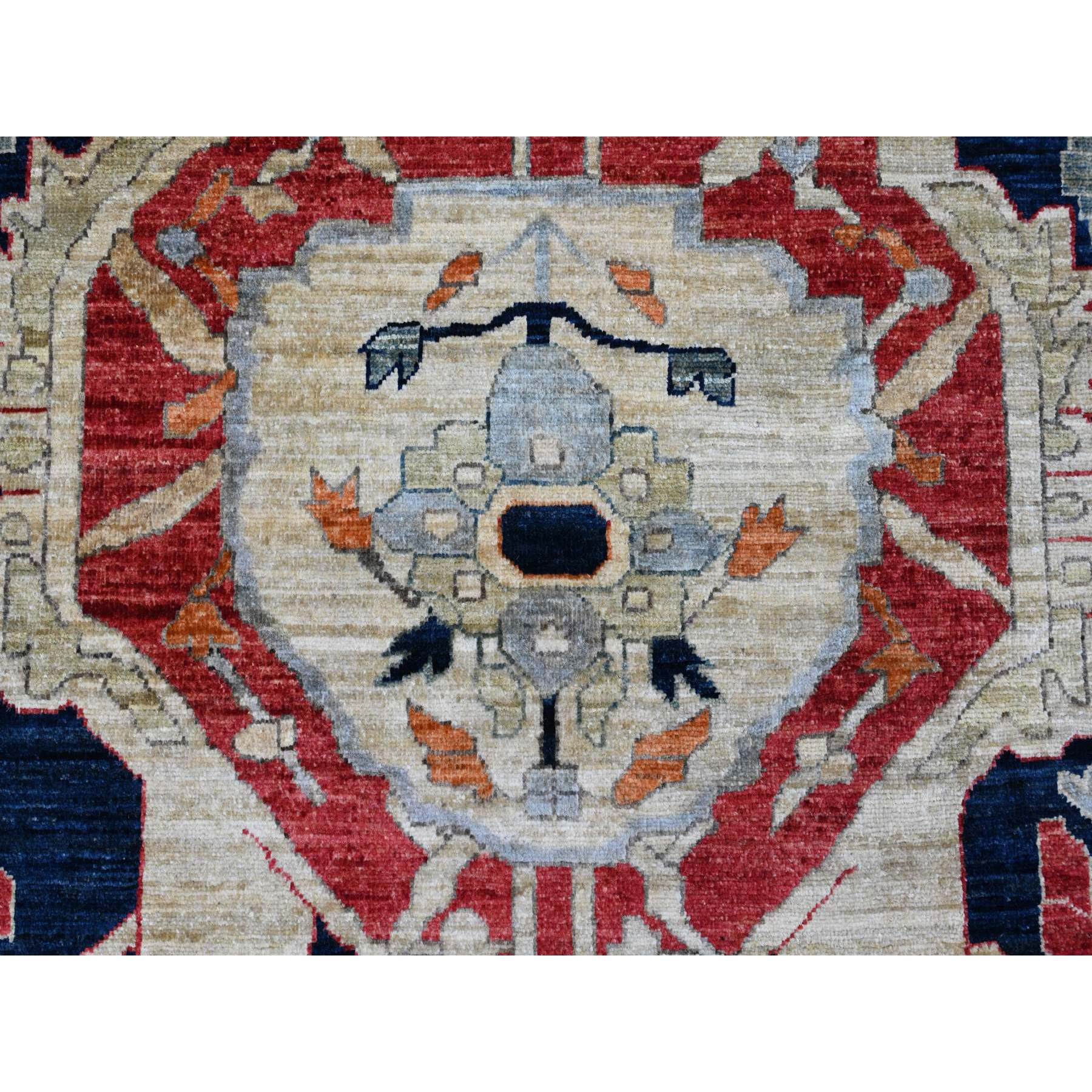 9'x12' Prismatic Red, Serapi Heriz with Large Flower Design, Peshawar, Hand Knotted, Veggie Dyes, 100% Wool, Densely Woven, Oriental Rug Sh20104