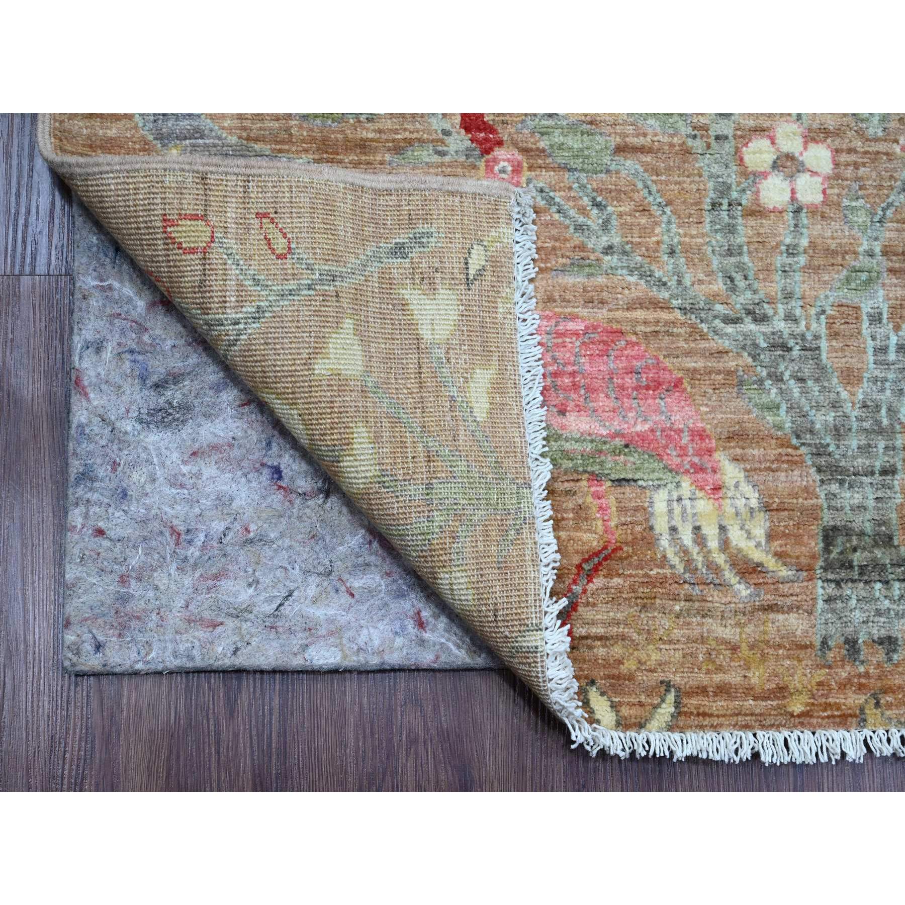 2'7"x15' Tawny Brown, Afghan Peshawar with Birds of Paradise Design, Hand Knotted, Soft Wool, Natural Dyes, XL Runner, Oriental Rug Sh20106
