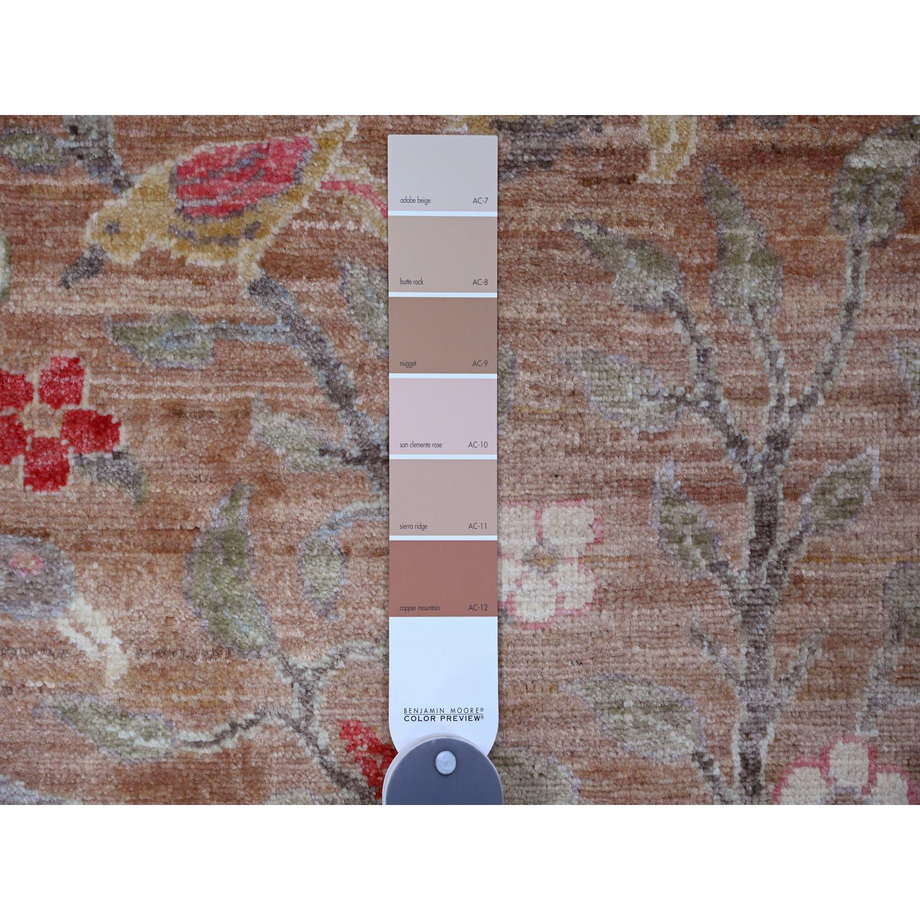 2'7"x15' Tawny Brown, Afghan Peshawar with Birds of Paradise Design, Hand Knotted, Soft Wool, Natural Dyes, XL Runner, Oriental Rug Sh20106