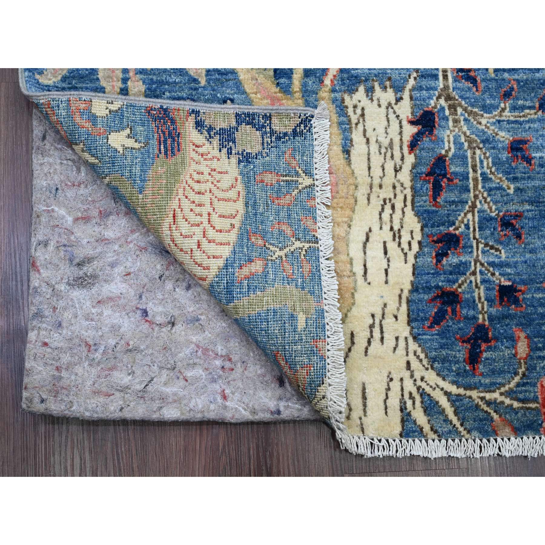 3'x21'3" Bayern Blue, Afghan Peshawar with Birds of Paradise Design, Natural Dyes, Hand Knotted, 100% Wool, XL Runner, Oriental Rug Sh20107