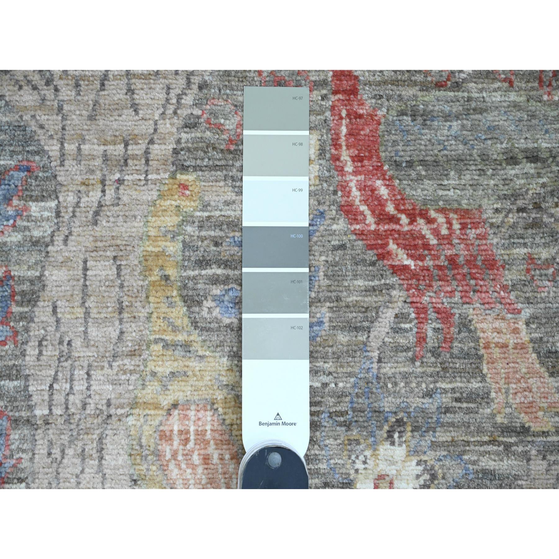 2'6"x6'2" Nevada Gray, Afghan Peshawar with Birds of Paradise Design, Soft and Velvety Wool, Vegetable Dyes, Hand Knotted, Runner, Oriental Rug Sh20108