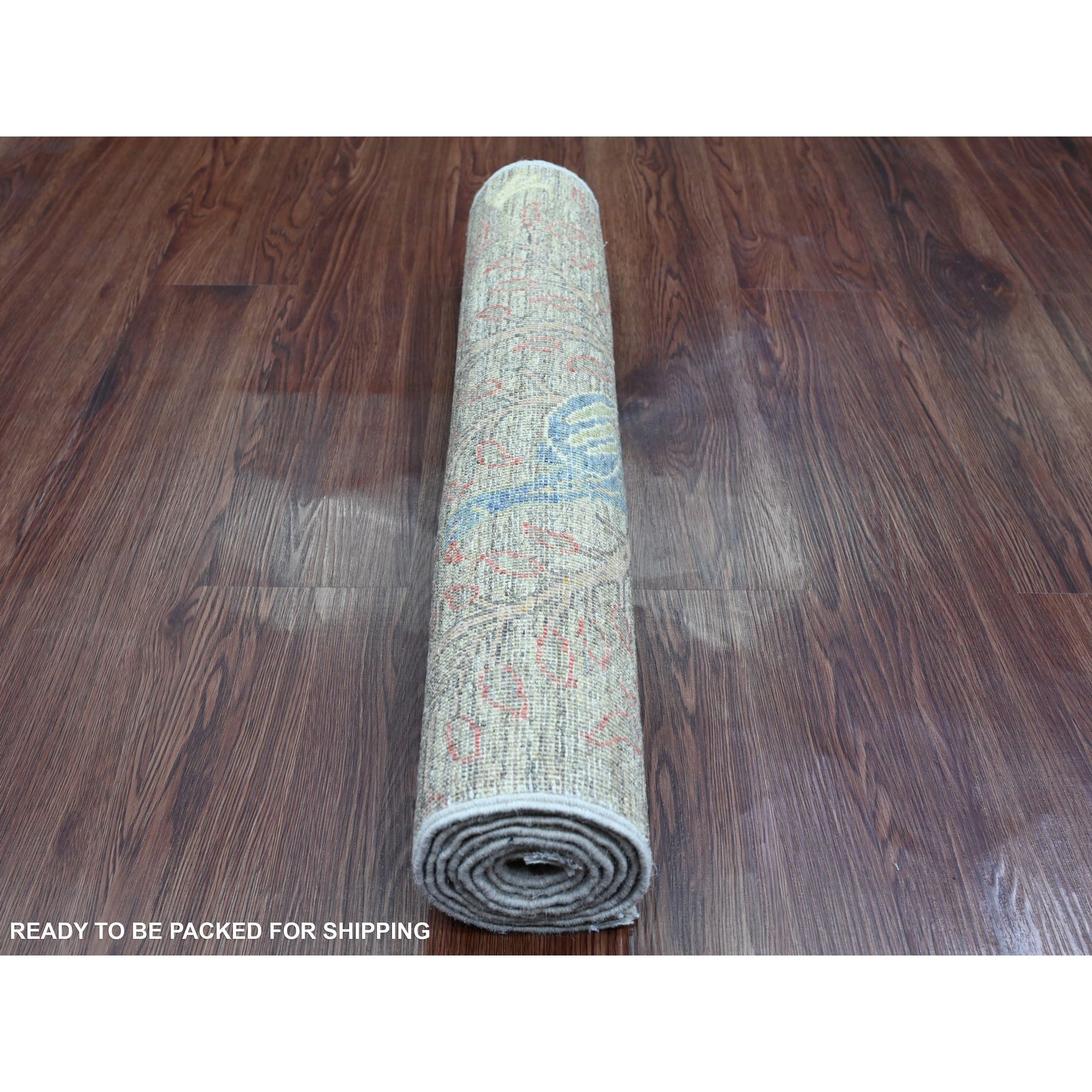 2'6"x6'2" Nevada Gray, Afghan Peshawar with Birds of Paradise Design, Soft and Velvety Wool, Vegetable Dyes, Hand Knotted, Runner, Oriental Rug Sh20108