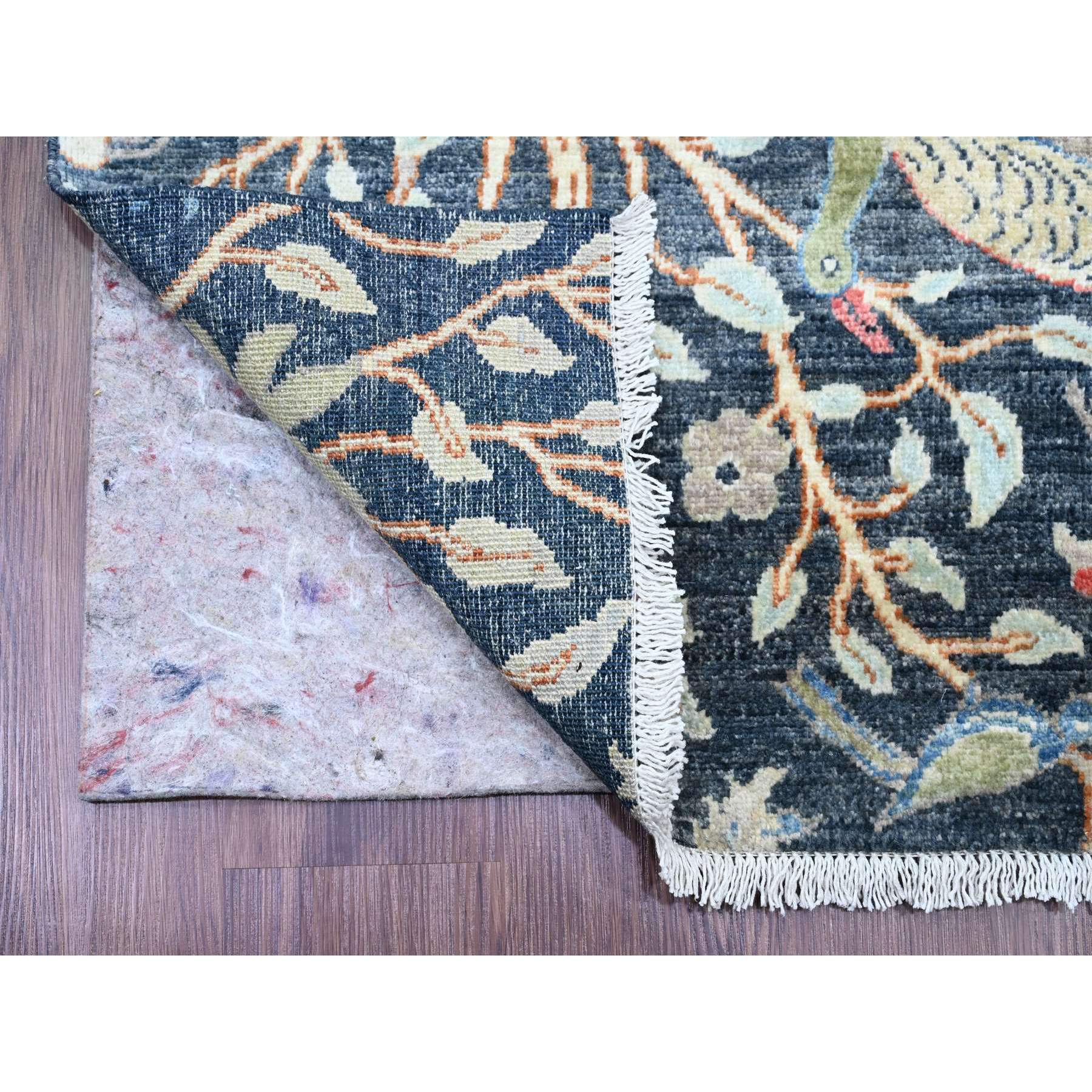 2'6"x19'3" Spruce Blue, Afghan Peshawar Birds of Paradise Tree of Life Design, Hand Knotted, Natural Dyes, Velvety Wool, XL Runner, Oriental Rug Sh20109