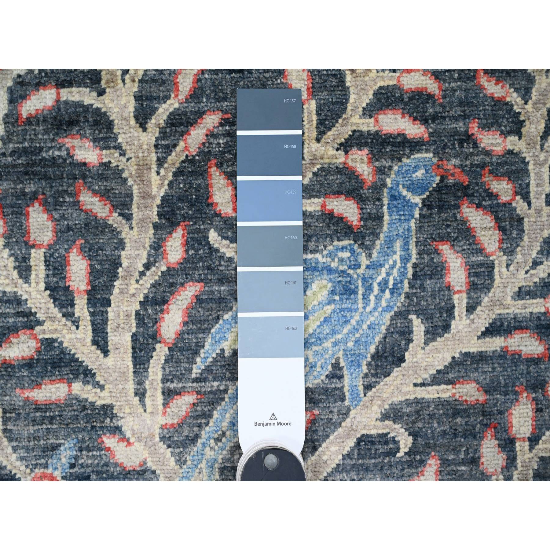 2'6"x19'3" Spruce Blue, Afghan Peshawar Birds of Paradise Tree of Life Design, Hand Knotted, Natural Dyes, Velvety Wool, XL Runner, Oriental Rug Sh20109