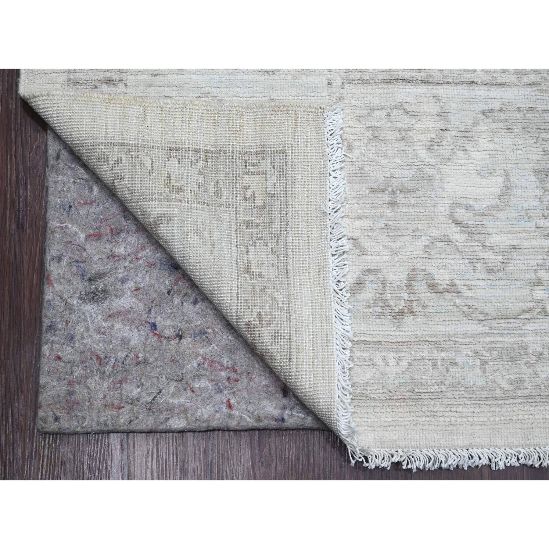 10'x13'8" Chiffon White, Hand Knotted, Washed Out Peshawar with All Over Vines Design, Veggie Dyes, 100% Wool, Oriental Rug Sh20113