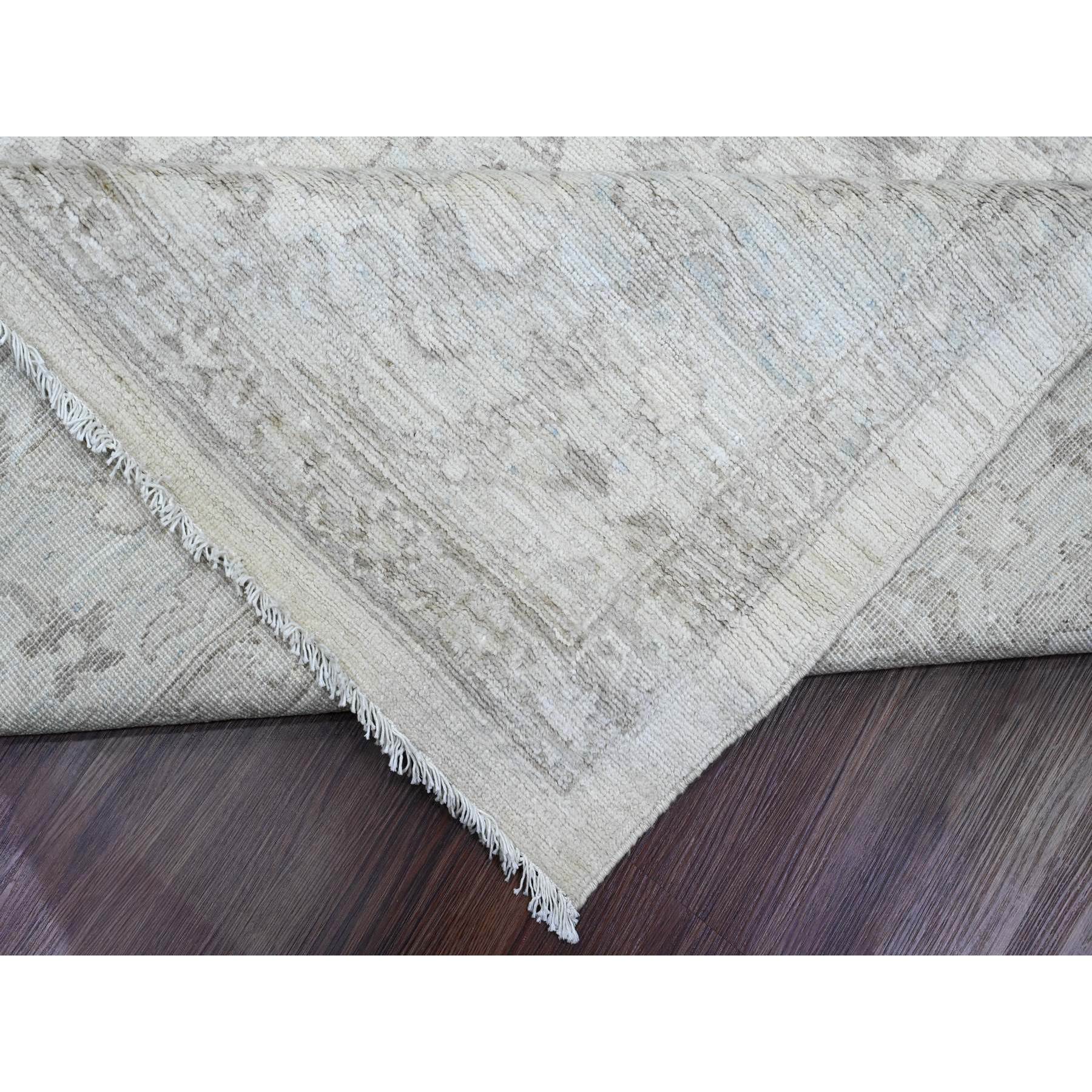 10'x13'8" Chiffon White, Hand Knotted, Washed Out Peshawar with All Over Vines Design, Veggie Dyes, 100% Wool, Oriental Rug Sh20113