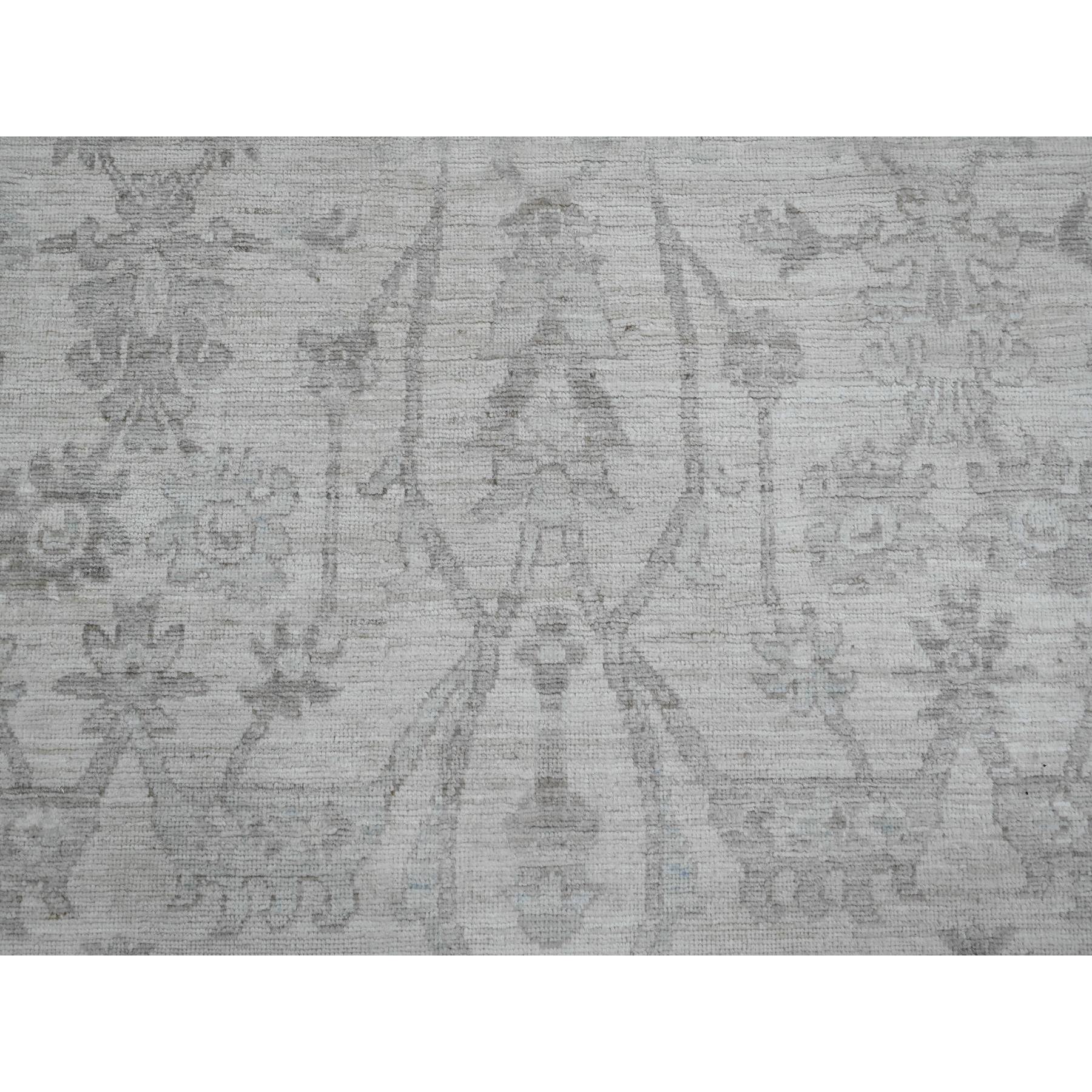 10'x13'8" Chiffon White, Hand Knotted, Washed Out Peshawar with All Over Vines Design, Veggie Dyes, 100% Wool, Oriental Rug Sh20113