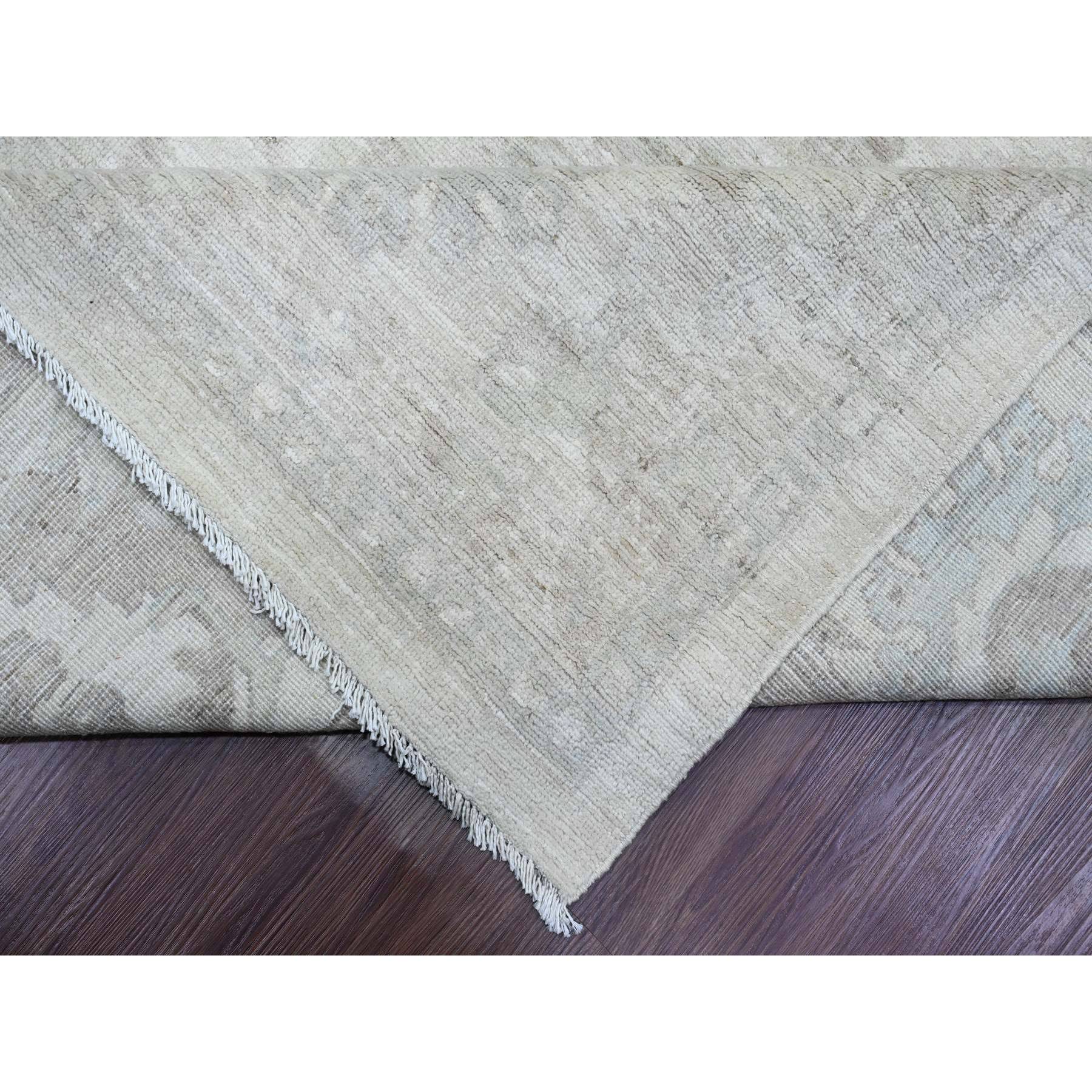 11'5"x15'1" Cascading White, 100% Wool, Washed Out Peshawar with All Over Leaf Design, Hand Knotted, Natural Dyes, Oversized, Oriental Rug Sh20114