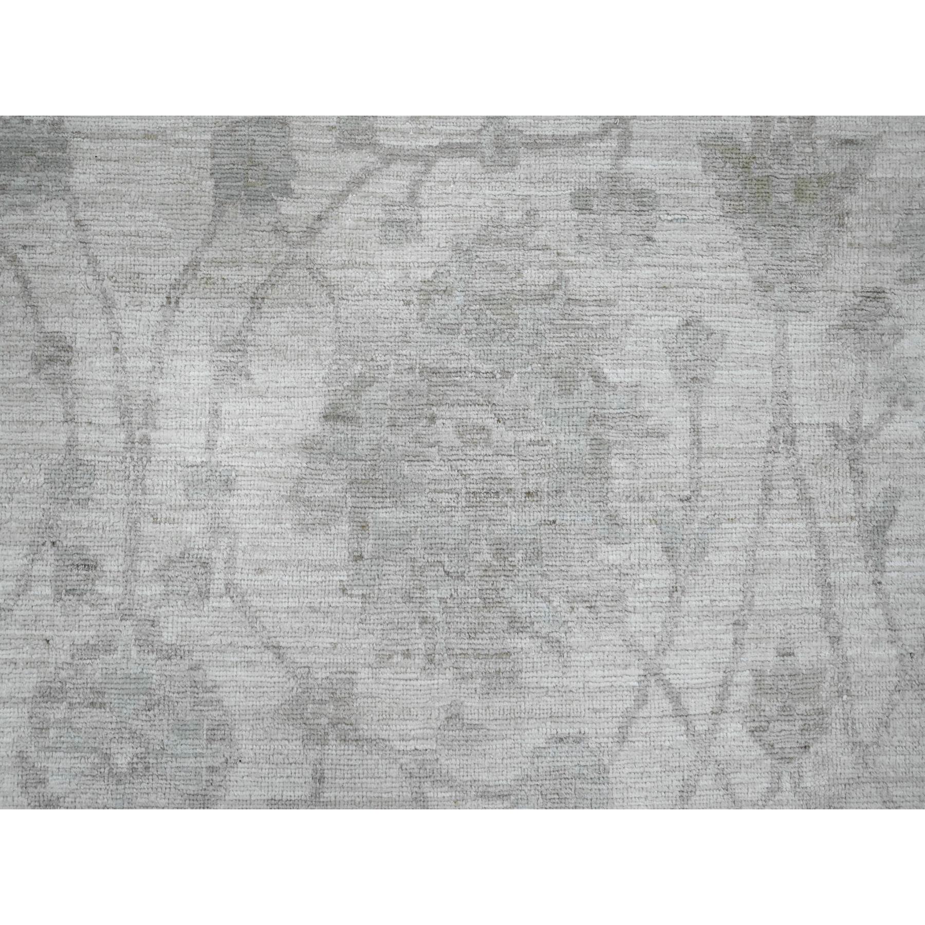 11'5"x15'1" Cascading White, 100% Wool, Washed Out Peshawar with All Over Leaf Design, Hand Knotted, Natural Dyes, Oversized, Oriental Rug Sh20114