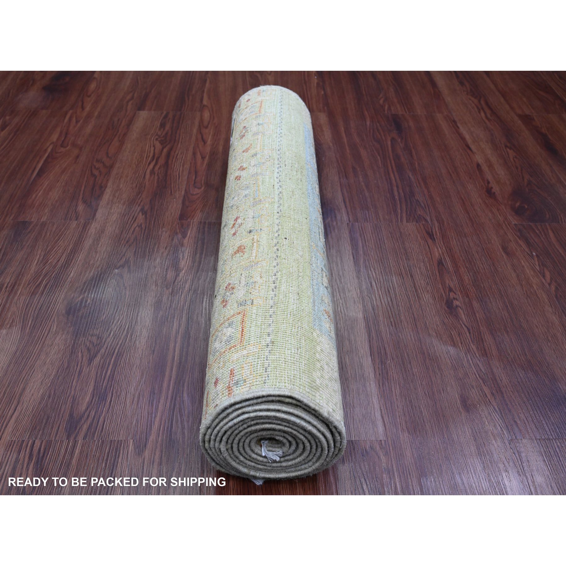2'5"x9'9" Olive Green, Hand Knotted, Fine Kashkuli Gabbeh with Small Animal Figurines, Soft Wool, Veggie Dyes, Runner, Oriental Rug Sh20116