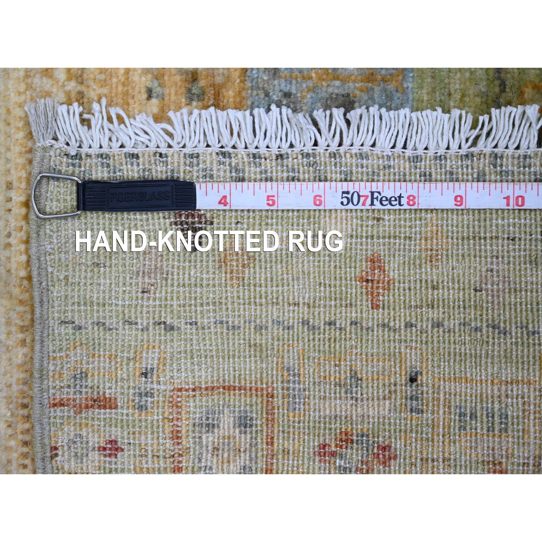 2'5"x9'9" Olive Green, Hand Knotted, Fine Kashkuli Gabbeh with Small Animal Figurines, Soft Wool, Veggie Dyes, Runner, Oriental Rug Sh20116