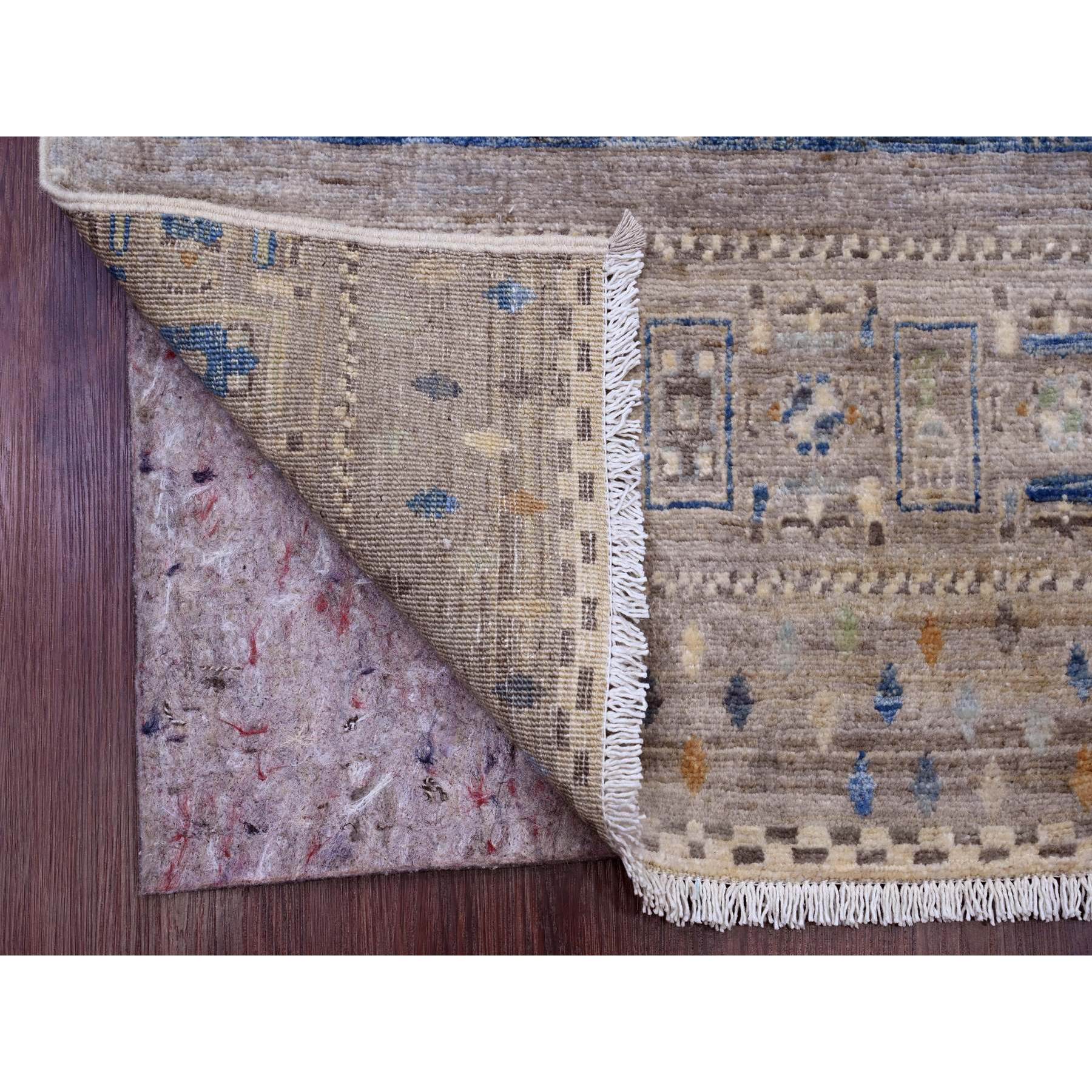 2'8"x19'1" Shades of Blue, Fine Kashkuli Gabbeh with Small Animal Figurines, Soft Wool, Hand Knotted, Vegetable Dyes, XL Runner, Oriental Rug Sh20118
