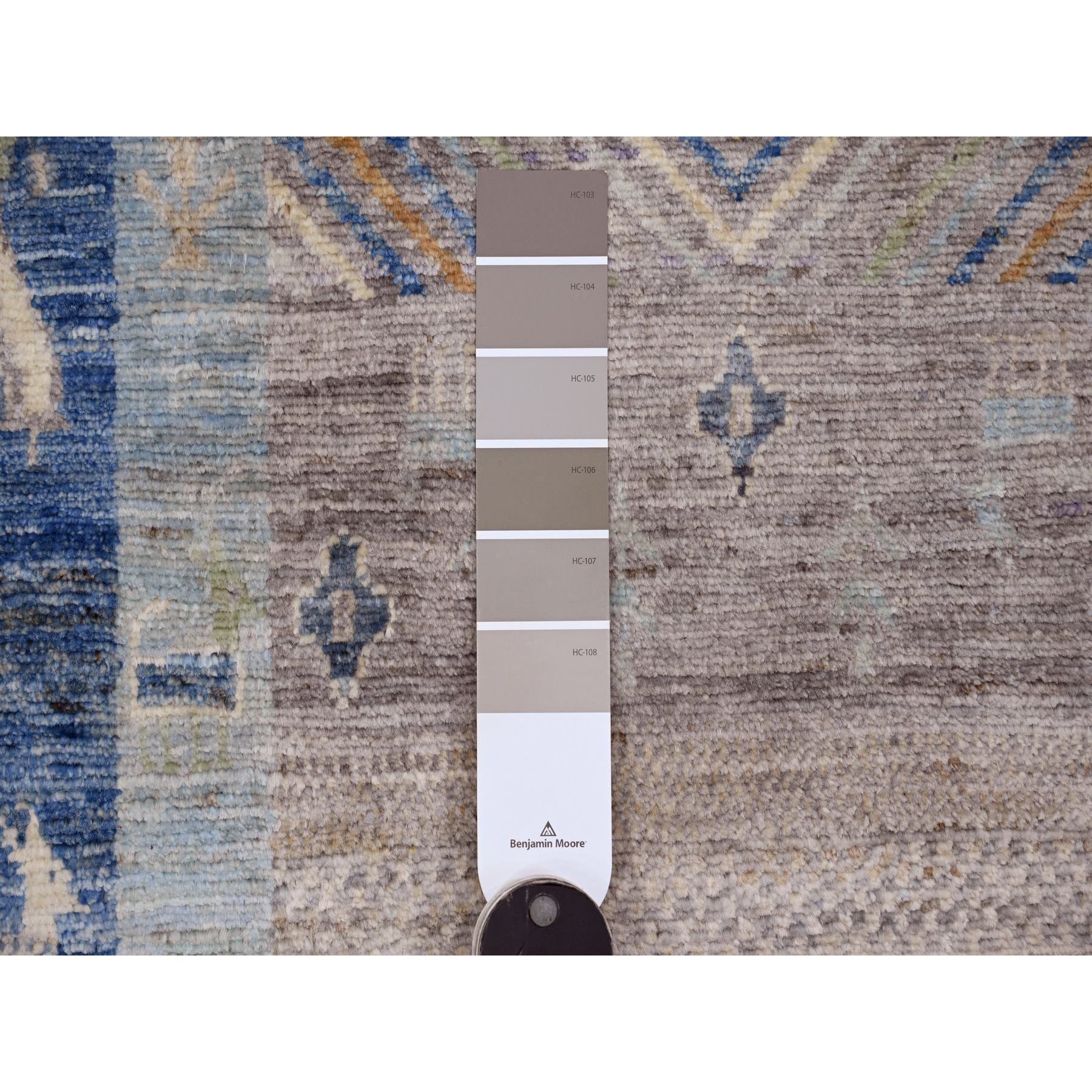 2'8"x19'1" Shades of Blue, Fine Kashkuli Gabbeh with Small Animal Figurines, Soft Wool, Hand Knotted, Vegetable Dyes, XL Runner, Oriental Rug Sh20118