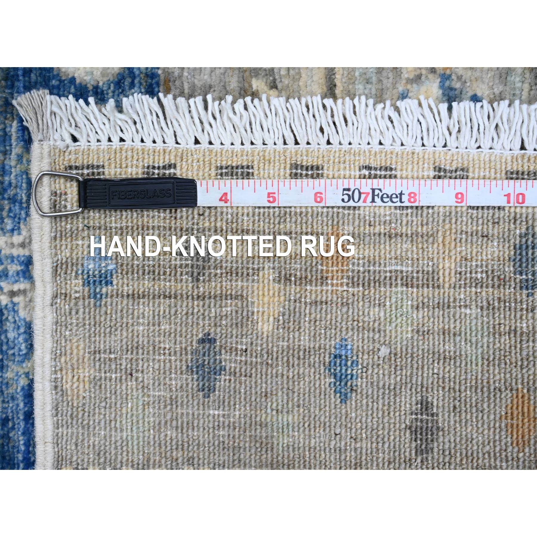 2'8"x19'1" Shades of Blue, Fine Kashkuli Gabbeh with Small Animal Figurines, Soft Wool, Hand Knotted, Vegetable Dyes, XL Runner, Oriental Rug Sh20118