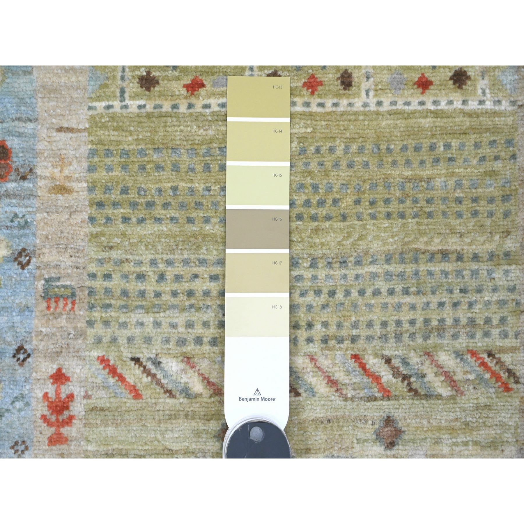 2'9"x5'10" Swamp Green, Fine Kashkuli Gabbeh with Small Animal Figurines, Hand Knotted, Soft Wool, Natural Dyes, Runner, Oriental Rug Sh20119