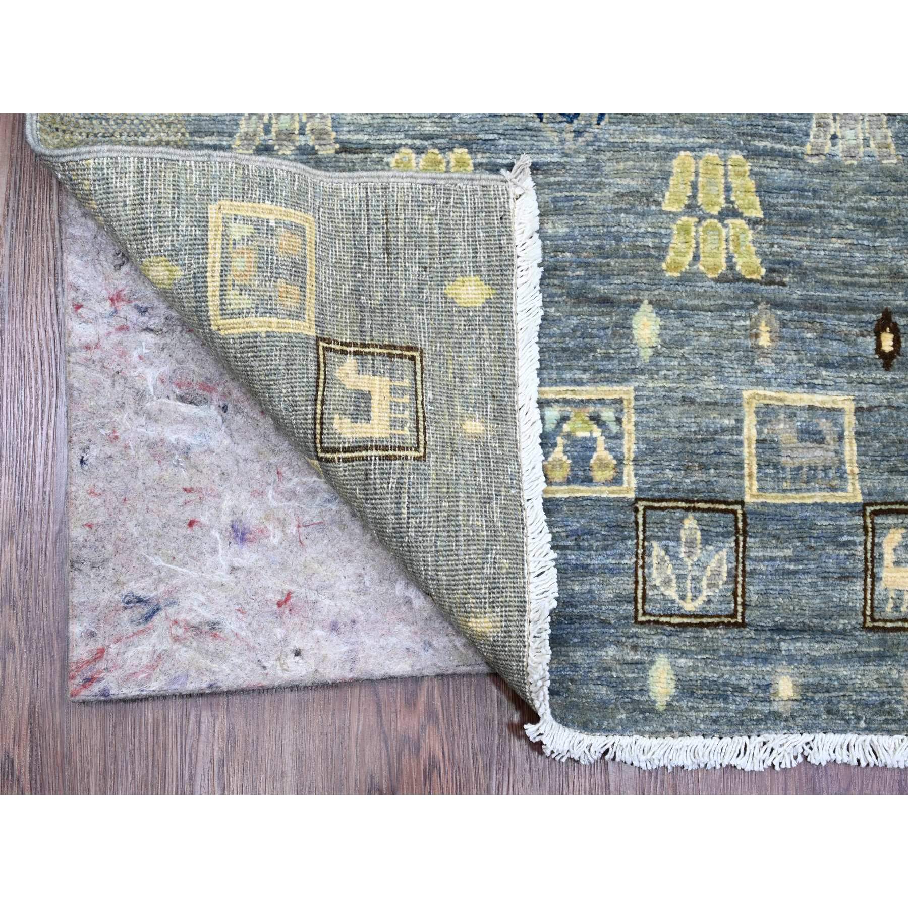 2'8"x7'7" Pewter Gray with Ivory, Hand Knotted, Fine Kashkuli Gabbeh with Small Animal Figurines, Soft Wool, Veggie Dyes, Runner, Oriental Rug Sh20120